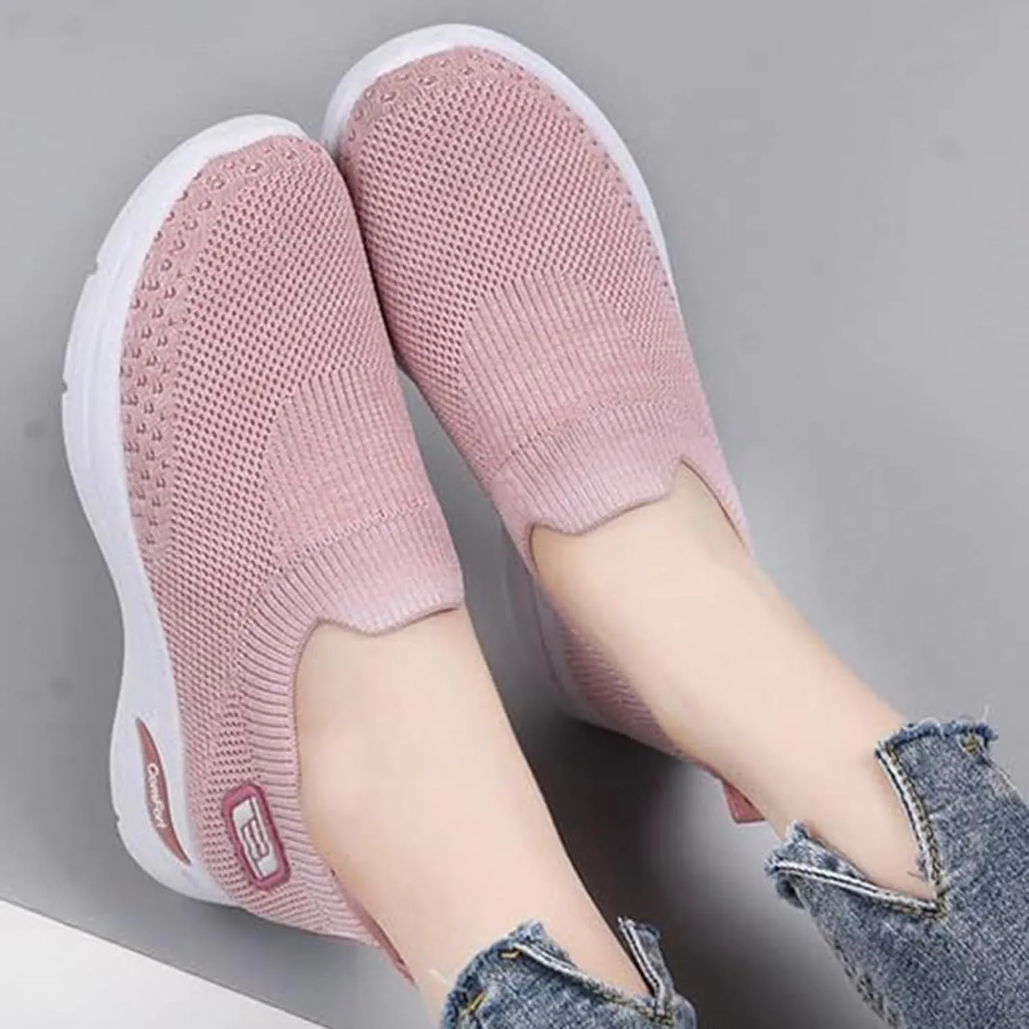 Orthopedic Sneakers for Women Arch Support Slip on Mesh Knitted Walking Shoes Breathable Non-Slip Work Shoes