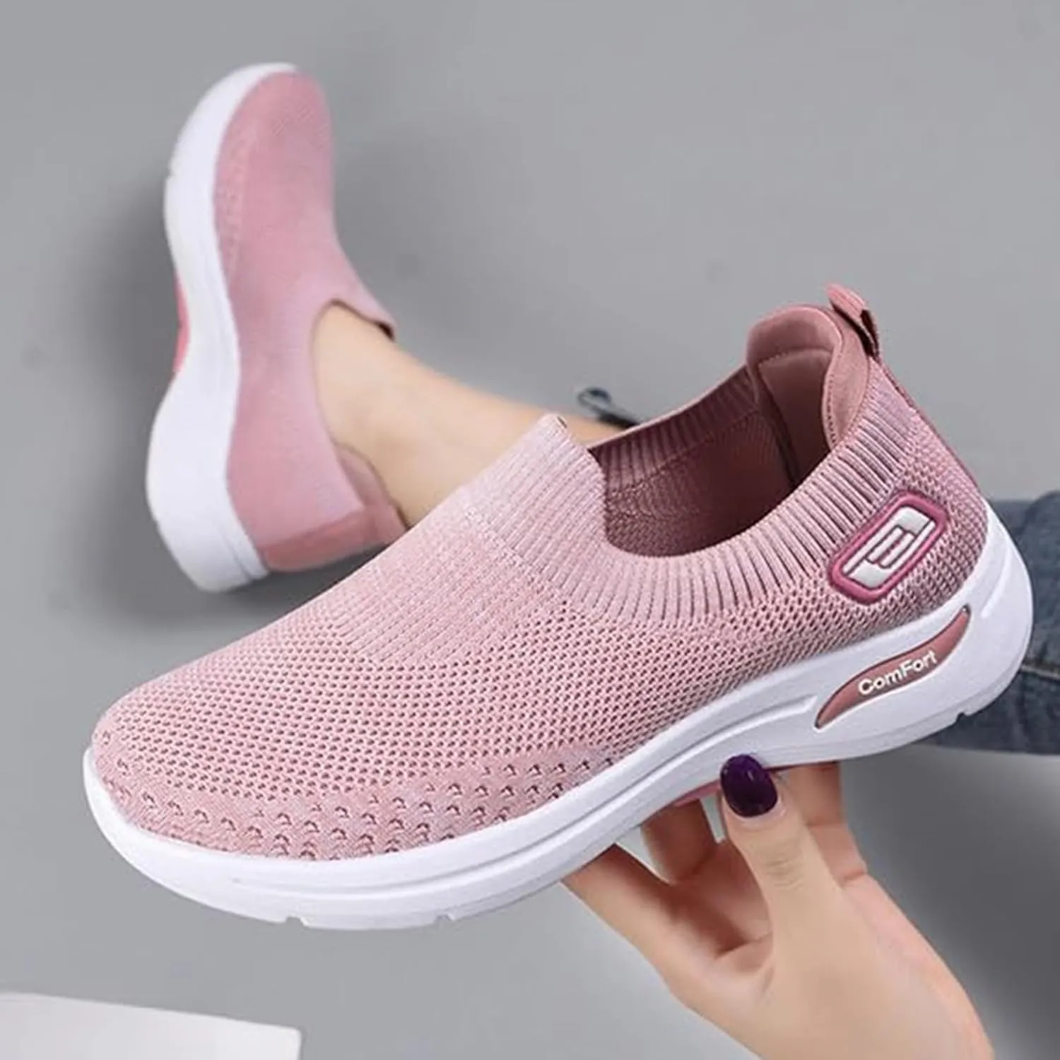 Orthopedic Sneakers for Women Arch Support Slip on Mesh Knitted Walking Shoes Breathable Non-Slip Work Shoes