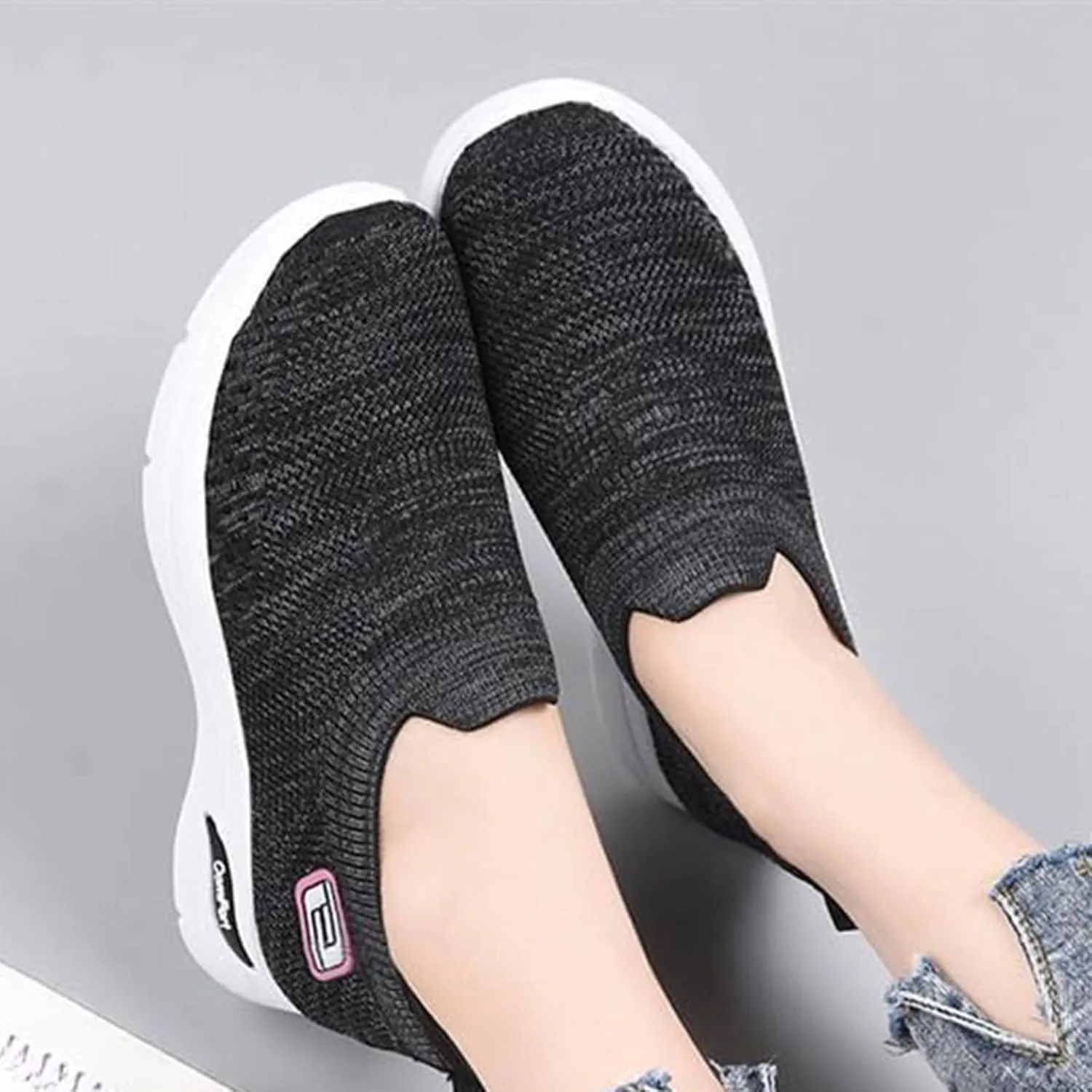 Orthopedic Sneakers for Women Breathable Lightweight Arch Support Air Cushion Slip on Walking Shoes Non Slip Soft Knitted Work Shoes