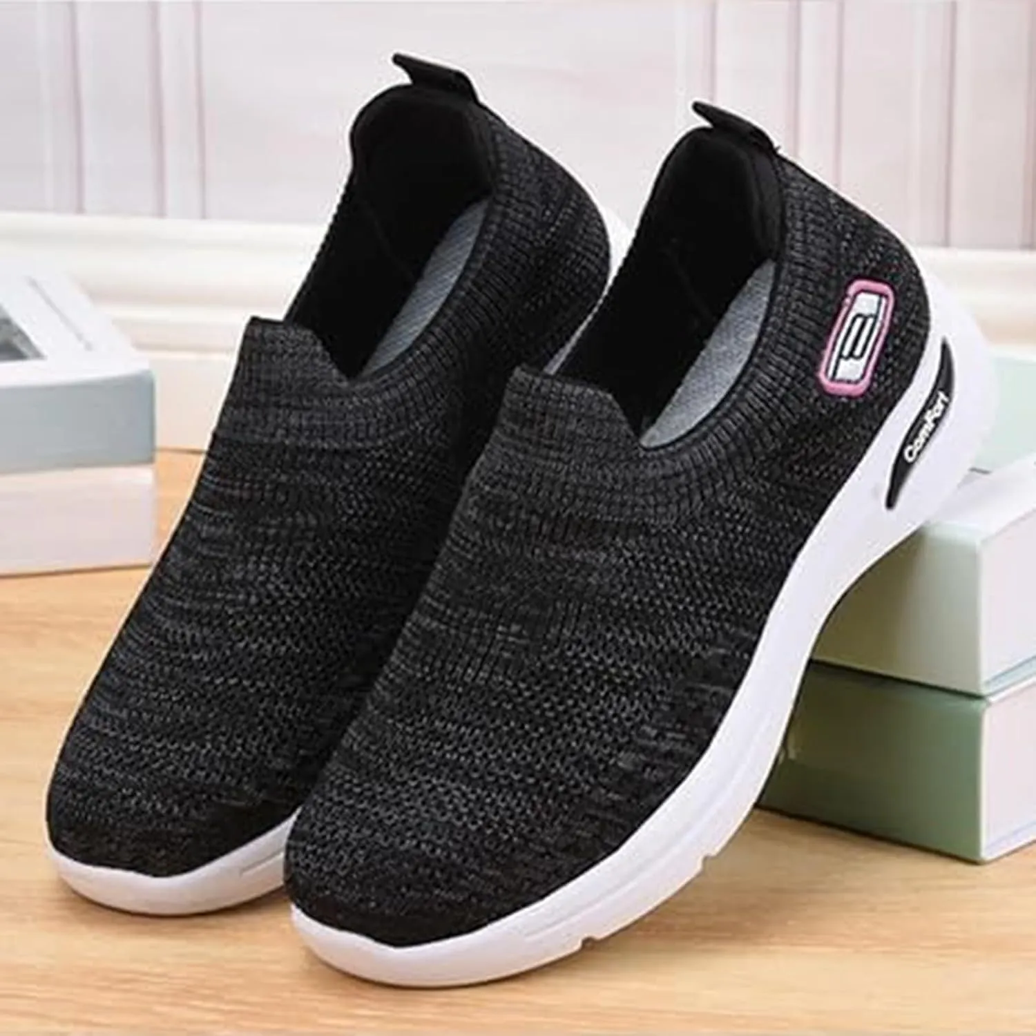 Orthopedic Sneakers for Women Breathable Lightweight Arch Support Air Cushion Slip on Walking Shoes Non Slip Soft Knitted Work Shoes