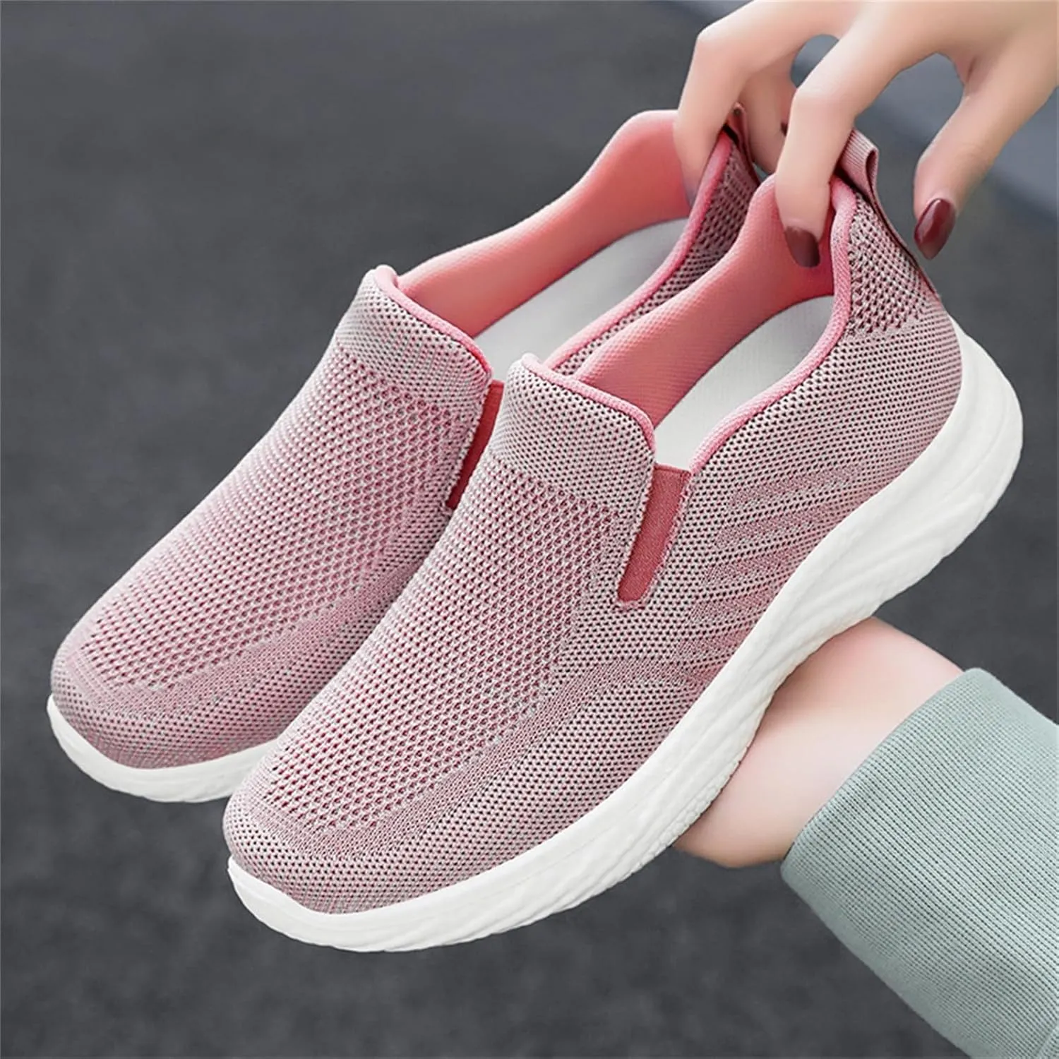 Orthopedic Woven Breathable Soft Slip On Arch Support Mesh Casual Running Shoes Wide Width Walking Sneaker