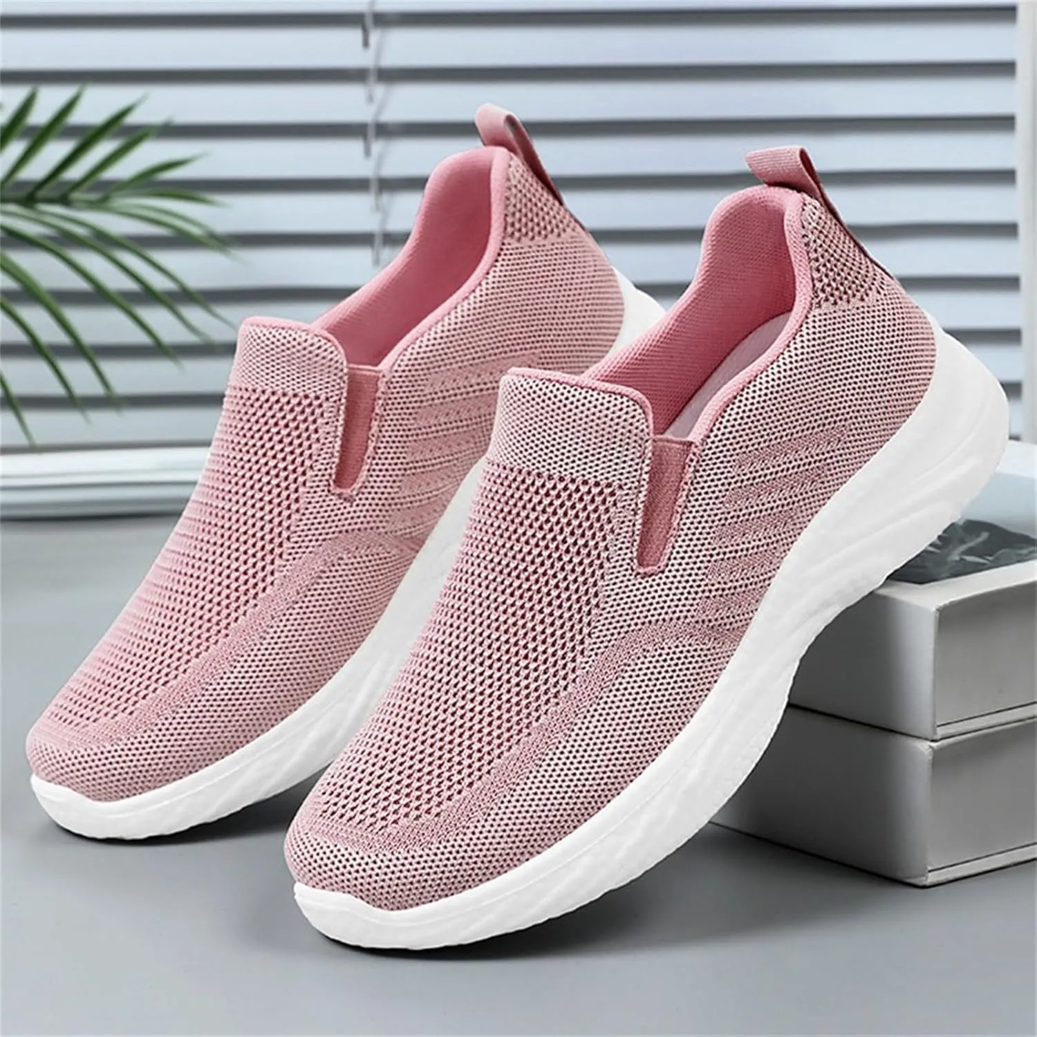 Orthopedic Woven Breathable Soft Slip On Arch Support Mesh Casual Running Shoes Wide Width Walking Sneaker