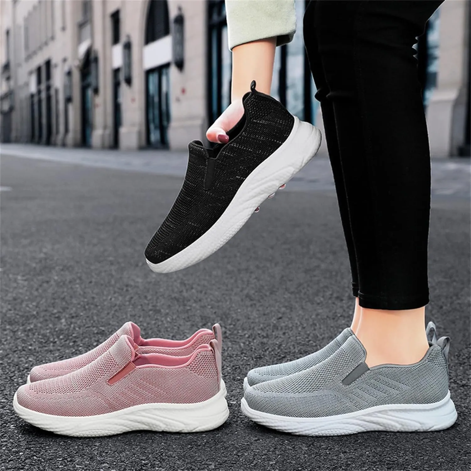 Orthopedic Woven Breathable Soft Slip On Arch Support Mesh Casual Running Shoes Wide Width Walking Sneaker