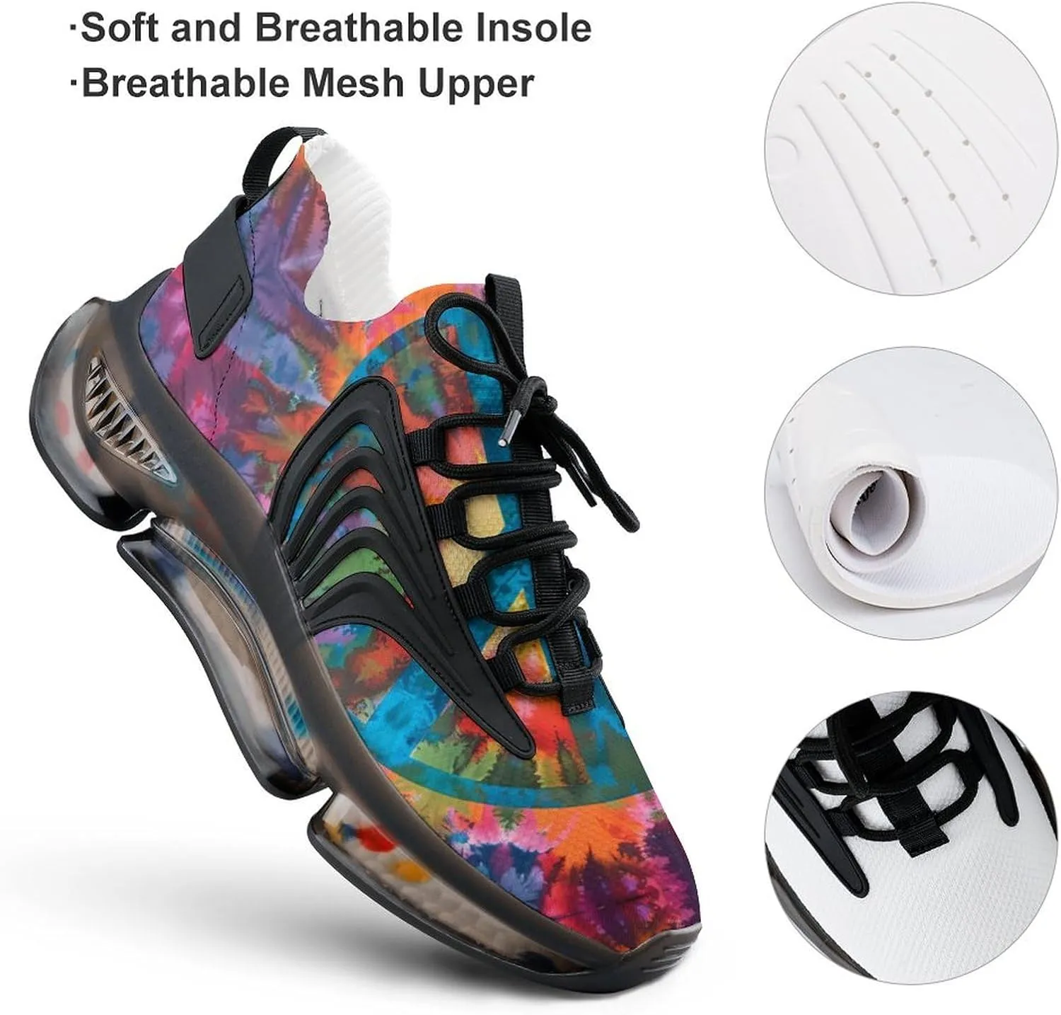 Peace Sign Tie Dye Men's Running Shoes Lightweight Walking Shoe Breathable Sneaker