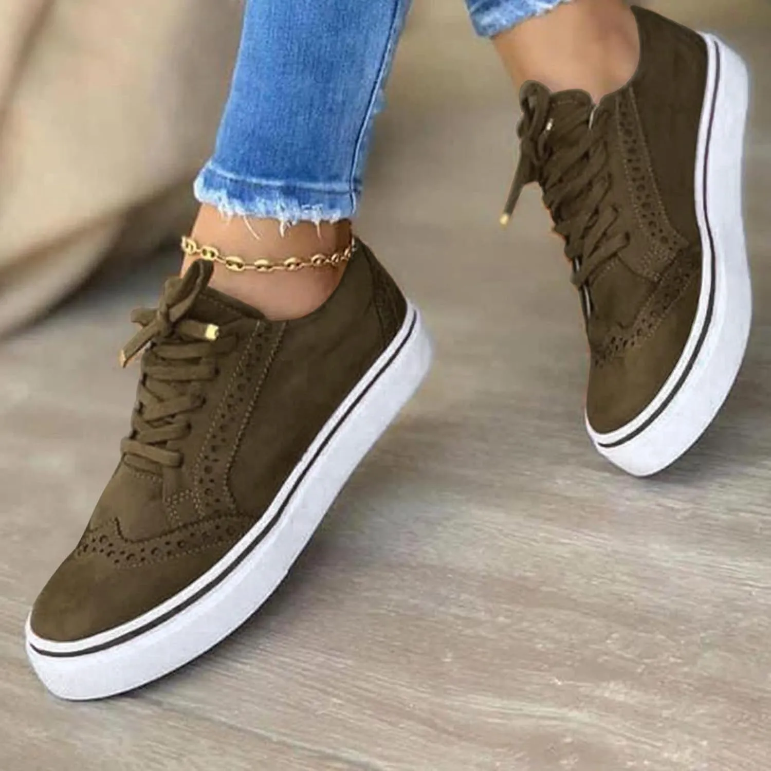 Platform Sneakers for Women Wide Width Slip On Walking Shoes with Arch Support Women Slip On Shoes Wide Feet Women's Fashion Sneakers Red Zapatos Sin Cordones para Mujer Verde Militar