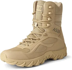 Renyqatt Men's Tactical Boots 8 Inches Lightweight Work Military Boots Side Zipper Jungle Combat Desert Boot