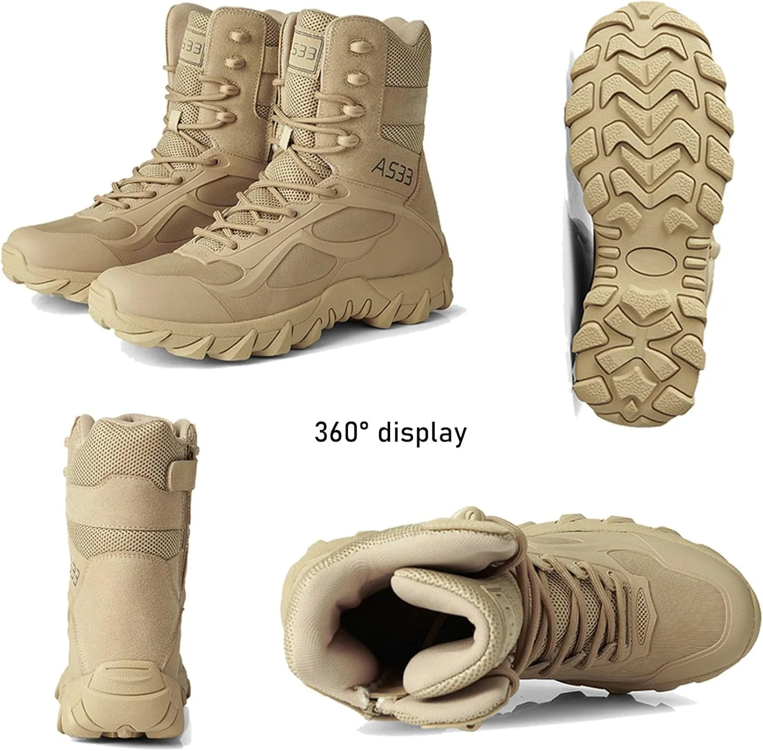 Renyqatt Men's Tactical Boots 8 Inches Lightweight Work Military Boots Side Zipper Jungle Combat Desert Boot
