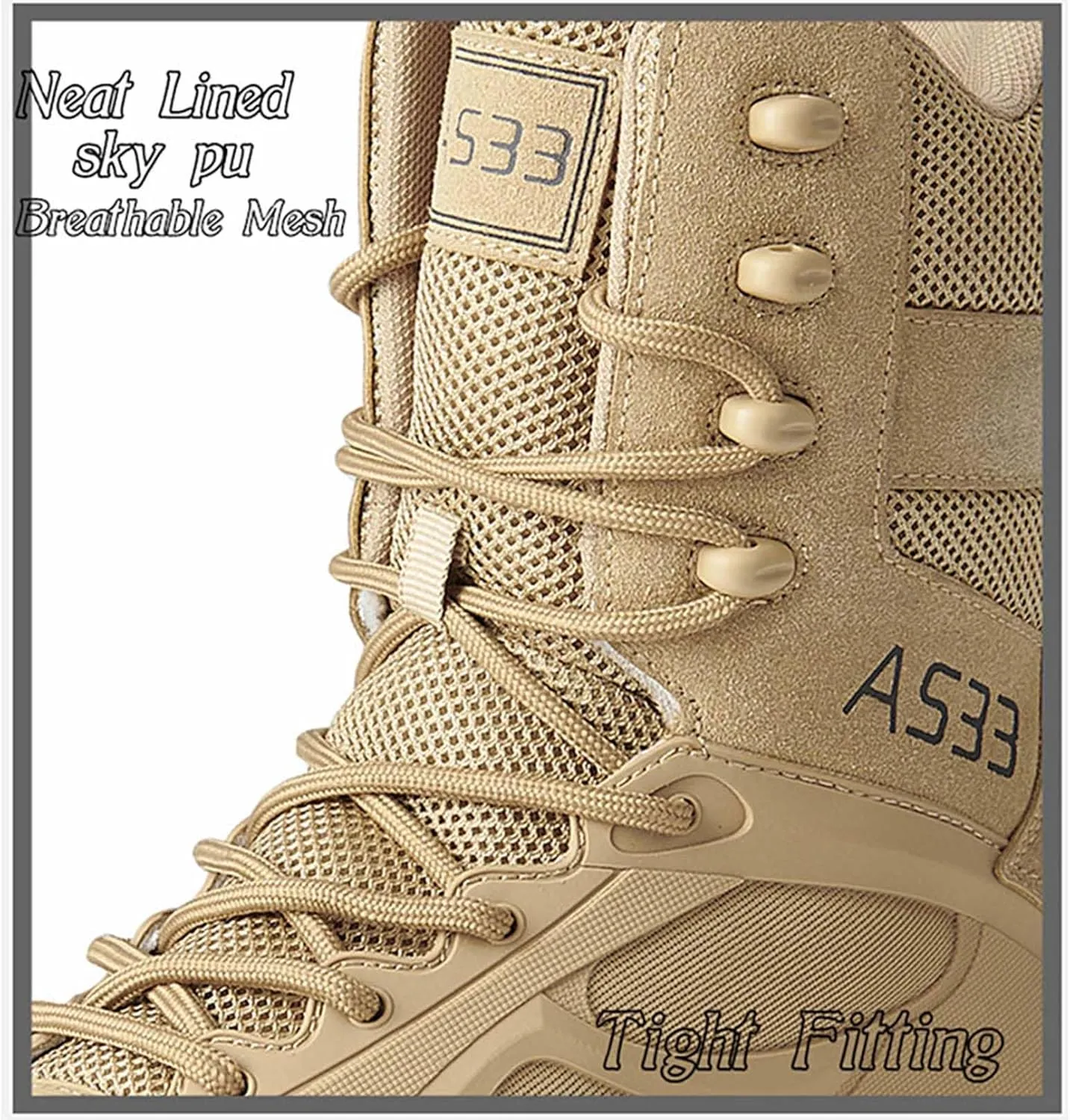 Renyqatt Men's Tactical Boots 8 Inches Lightweight Work Military Boots Side Zipper Jungle Combat Desert Boot
