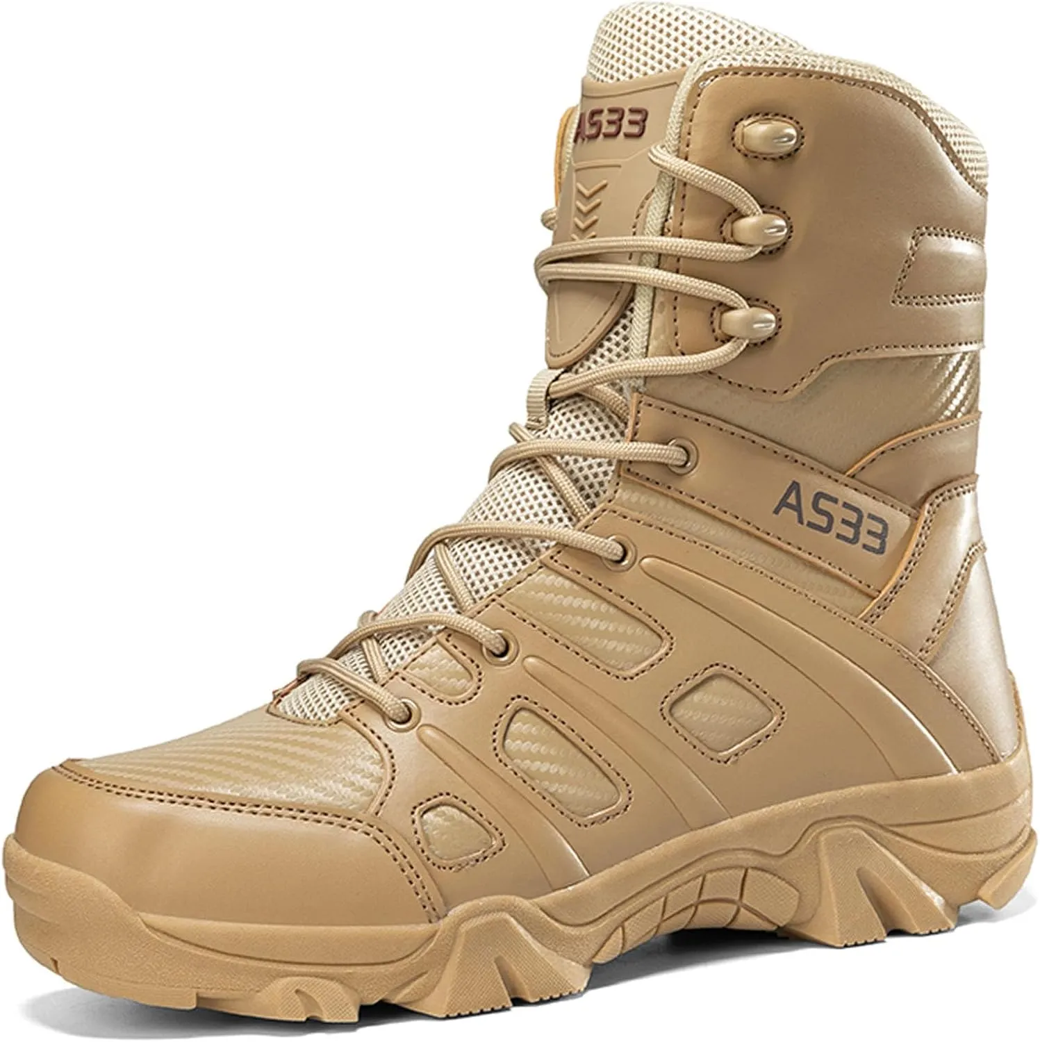 Renyqatt Men's Tactical Boots 8 Inches Lightweight Work Military Boots Side Zipper Jungle Combat Desert Boot