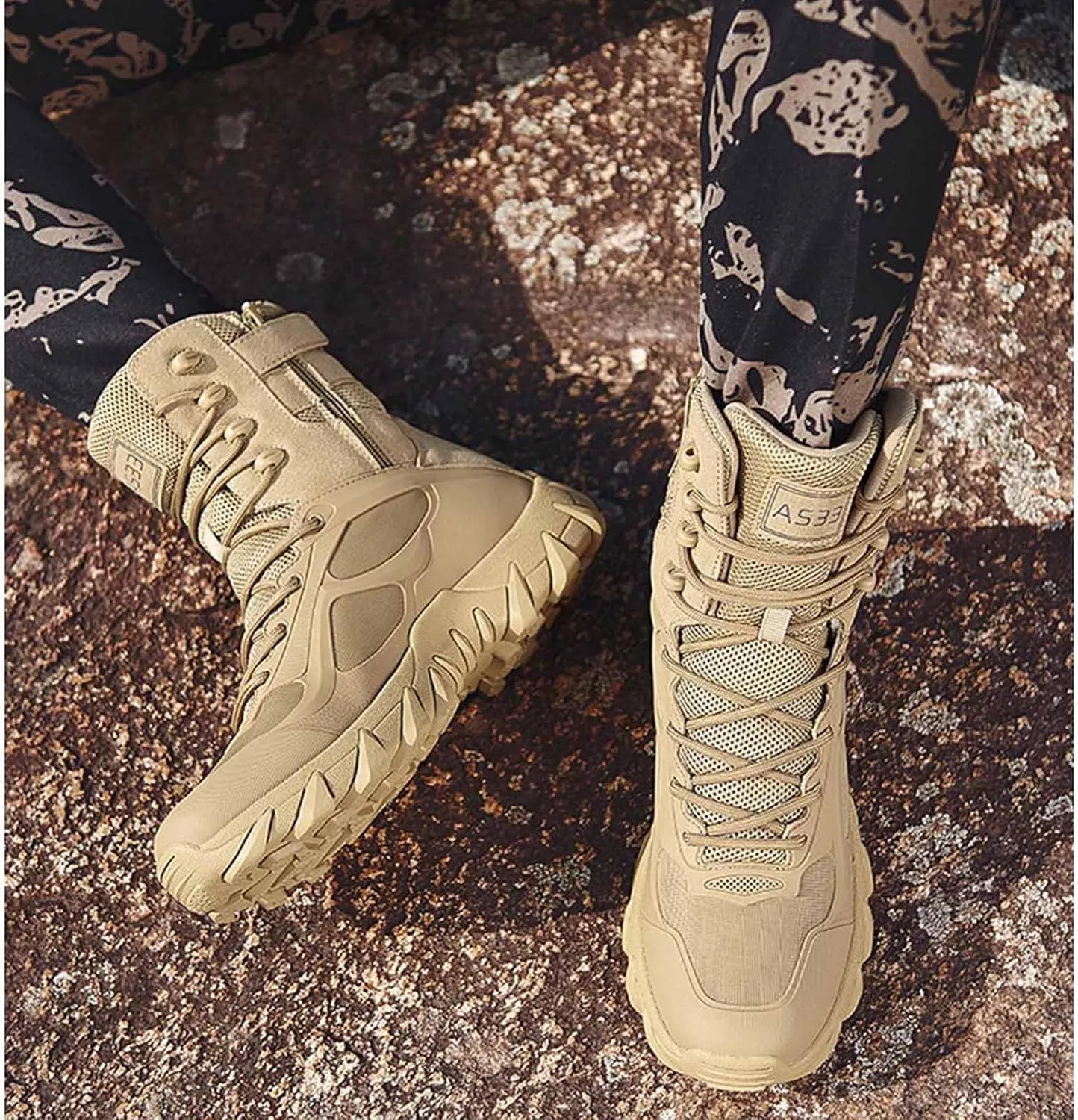 Renyqatt Men's Tactical Boots 8 Inches Lightweight Work Military Boots Side Zipper Jungle Combat Desert Boot