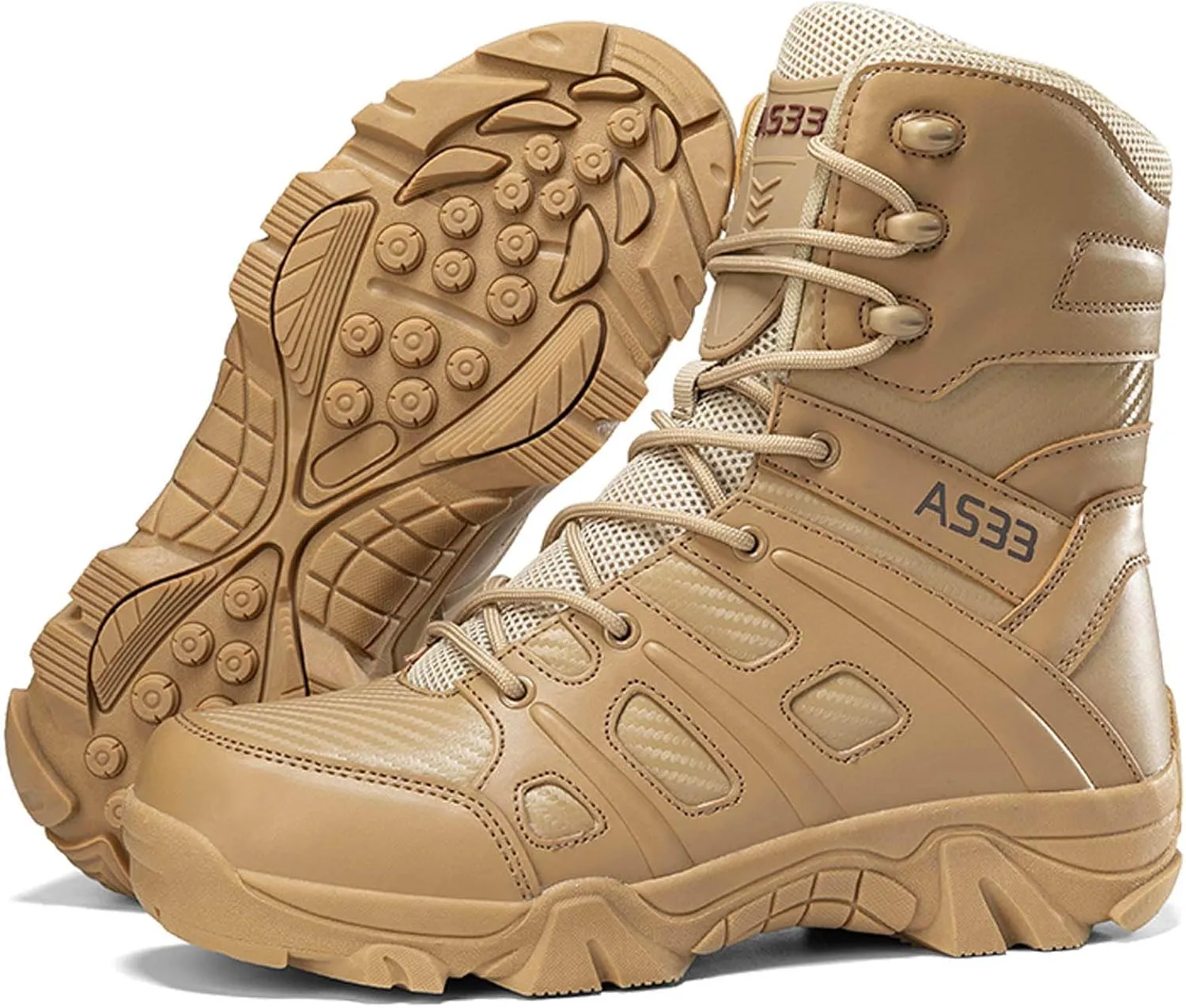 Renyqatt Men's Tactical Boots 8 Inches Lightweight Work Military Boots Side Zipper Jungle Combat Desert Boot