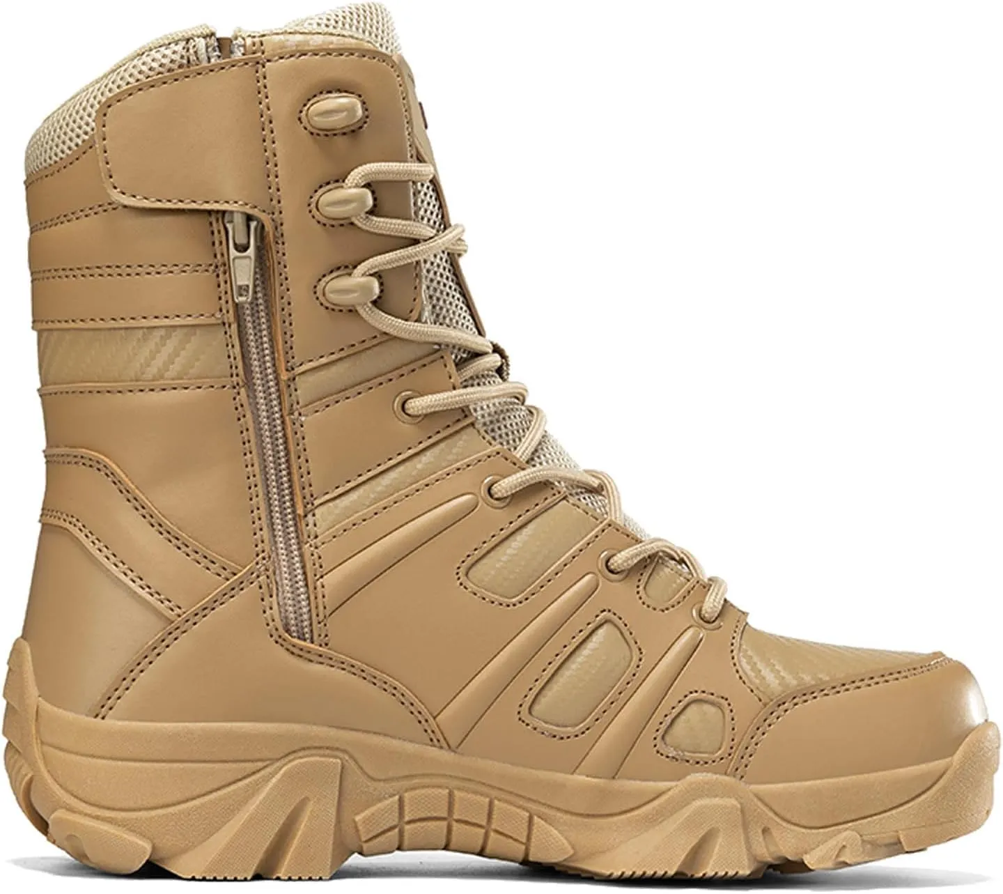 Renyqatt Men's Tactical Boots 8 Inches Lightweight Work Military Boots Side Zipper Jungle Combat Desert Boot
