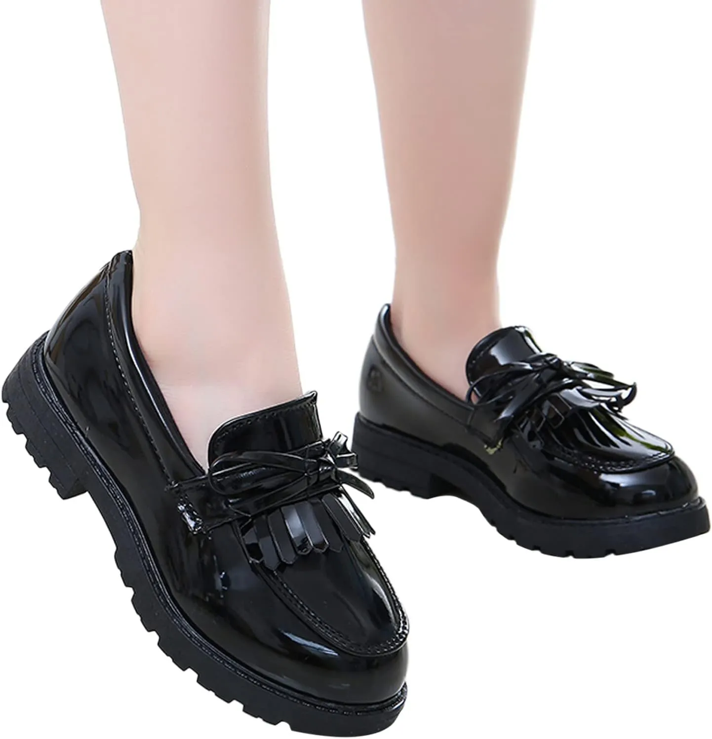 Running Shoes for Toddler Girls Slip On Leather Loafer Tassel Bow Flats School Dress Shoes for Girls (Black, 36)