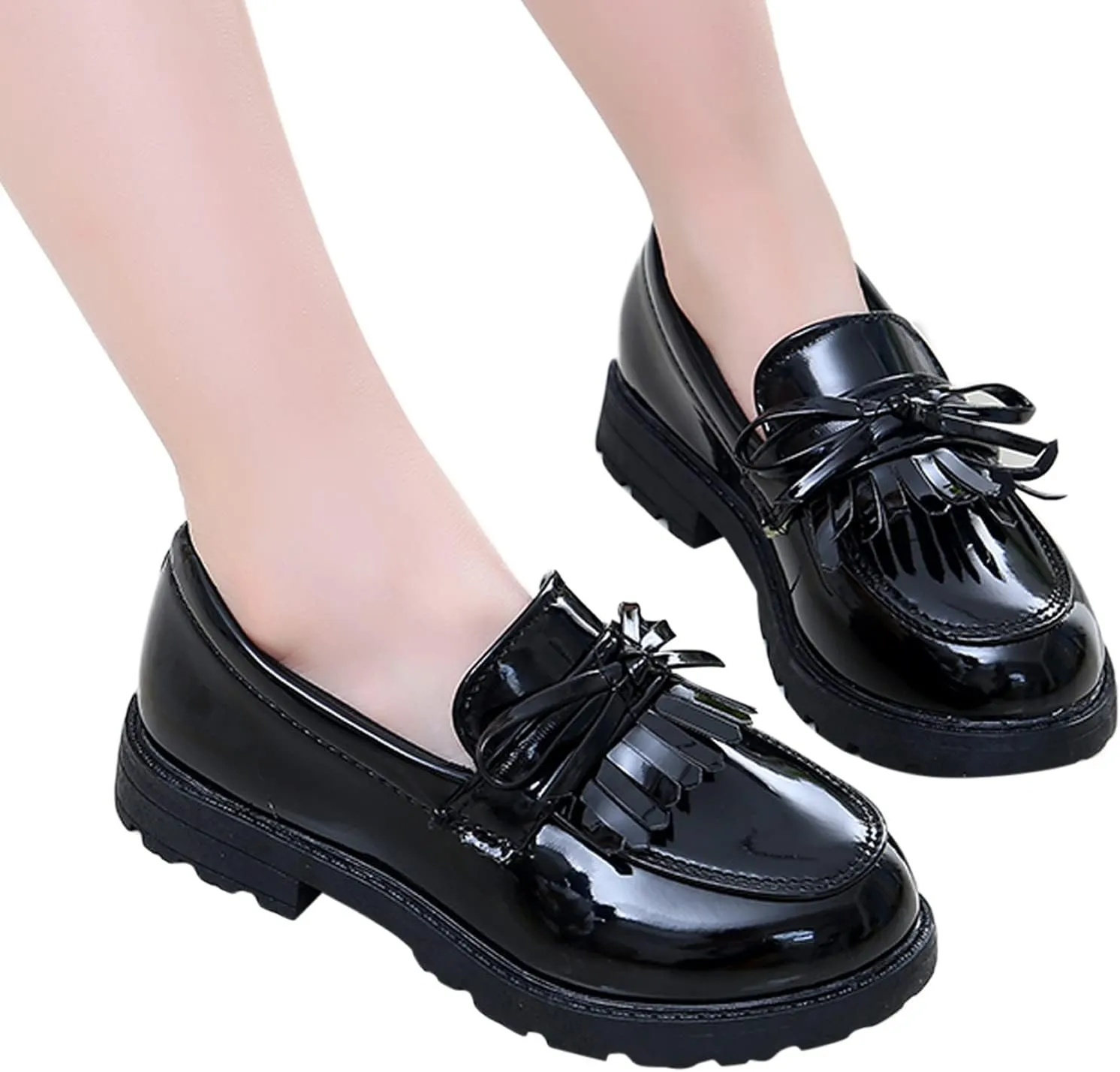Running Shoes for Toddler Girls Slip On Leather Loafer Tassel Bow Flats School Dress Shoes for Girls (Black, 36)