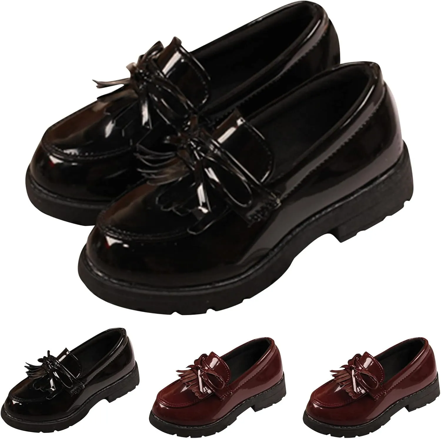 Running Shoes for Toddler Girls Slip On Leather Loafer Tassel Bow Flats School Dress Shoes for Girls (Black, 36)