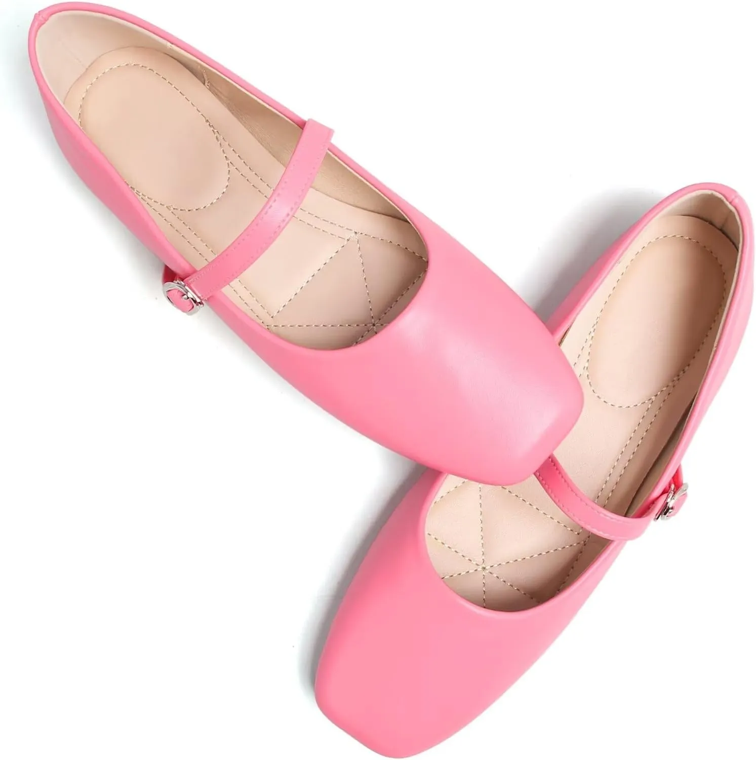 SAILING LU Women's Square Toe Classic Mary Jane Flats Soft PU Leather Walking Shoes Comfortable Slip-ons Solid Color Dress Shoes