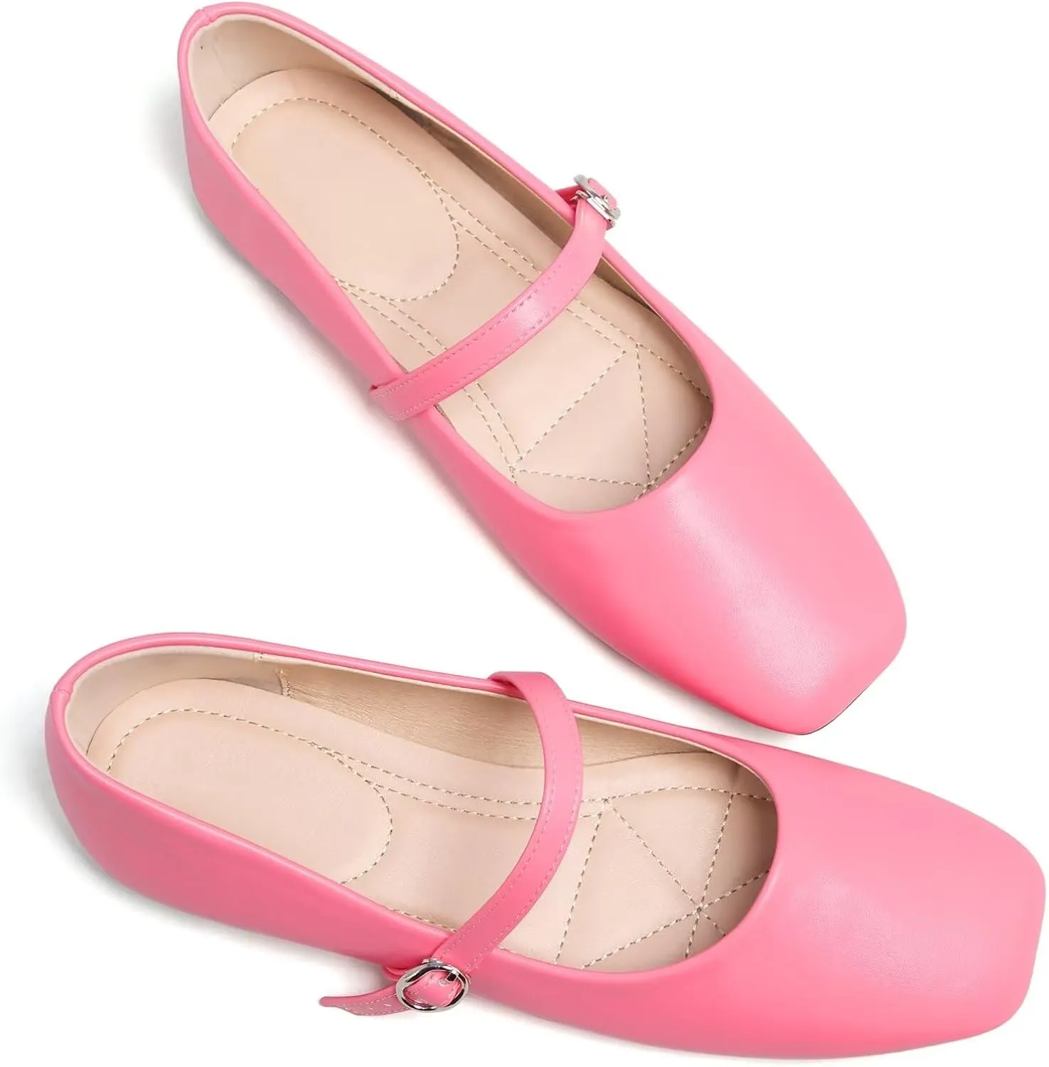 SAILING LU Women's Square Toe Classic Mary Jane Flats Soft PU Leather Walking Shoes Comfortable Slip-ons Solid Color Dress Shoes