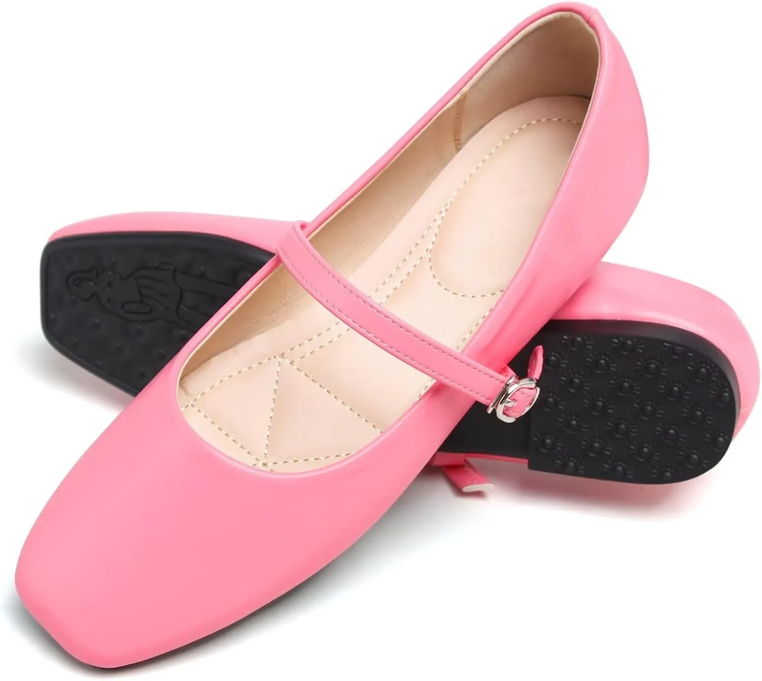 SAILING LU Women's Square Toe Classic Mary Jane Flats Soft PU Leather Walking Shoes Comfortable Slip-ons Solid Color Dress Shoes
