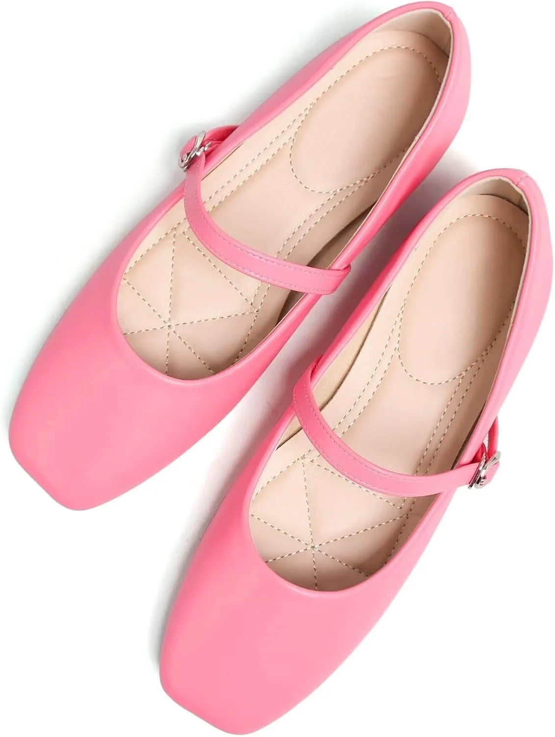 SAILING LU Women's Square Toe Classic Mary Jane Flats Soft PU Leather Walking Shoes Comfortable Slip-ons Solid Color Dress Shoes