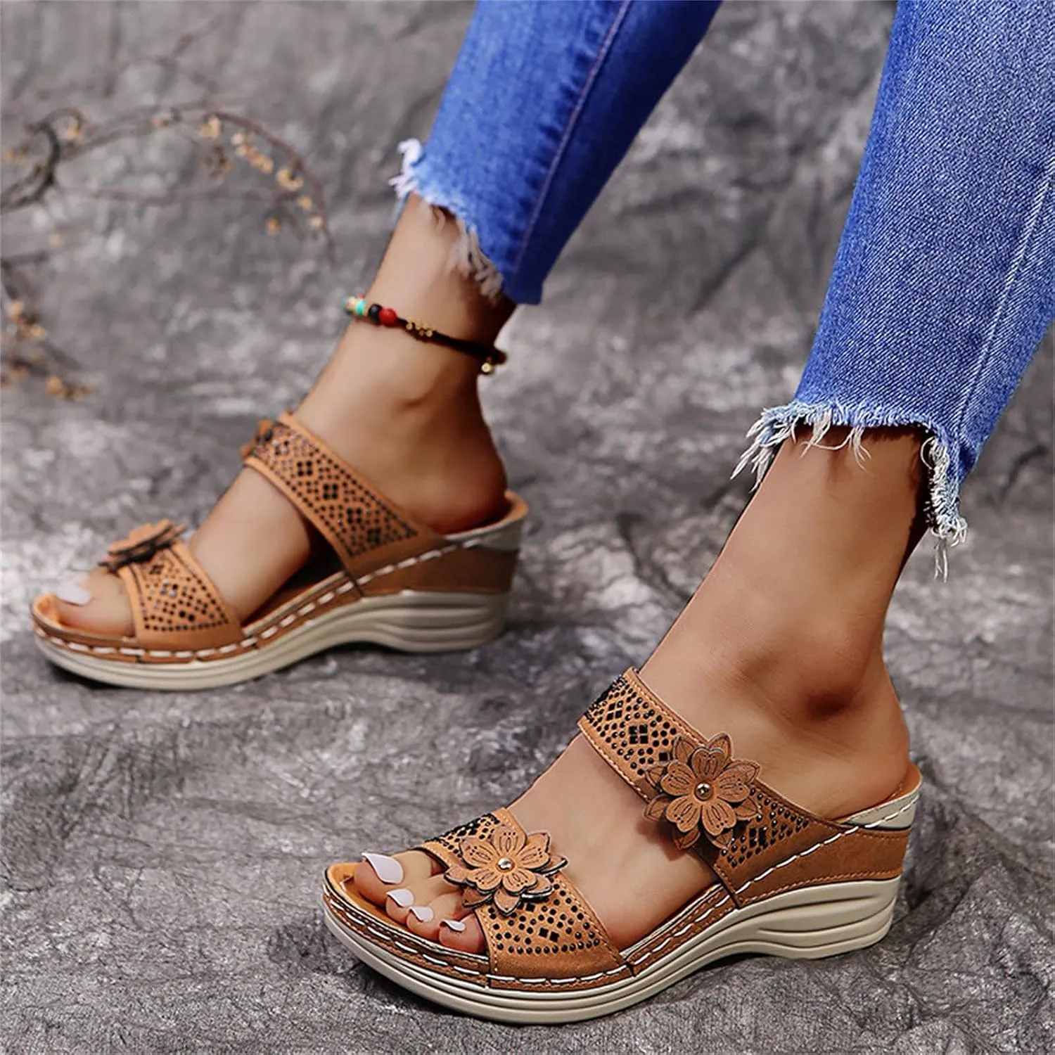 Sandalias para Mujer, Women Summer Comfortable Flip Flop Vintage Slide Sandals Slip on Open Toe Sandals