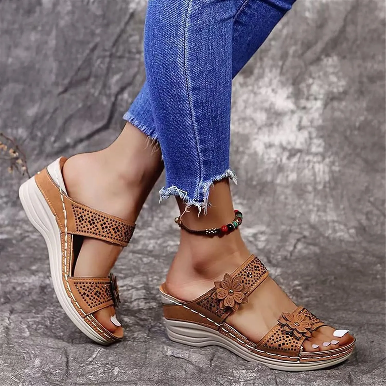 Sandalias para Mujer, Women Summer Comfortable Flip Flop Vintage Slide Sandals Slip on Open Toe Sandals