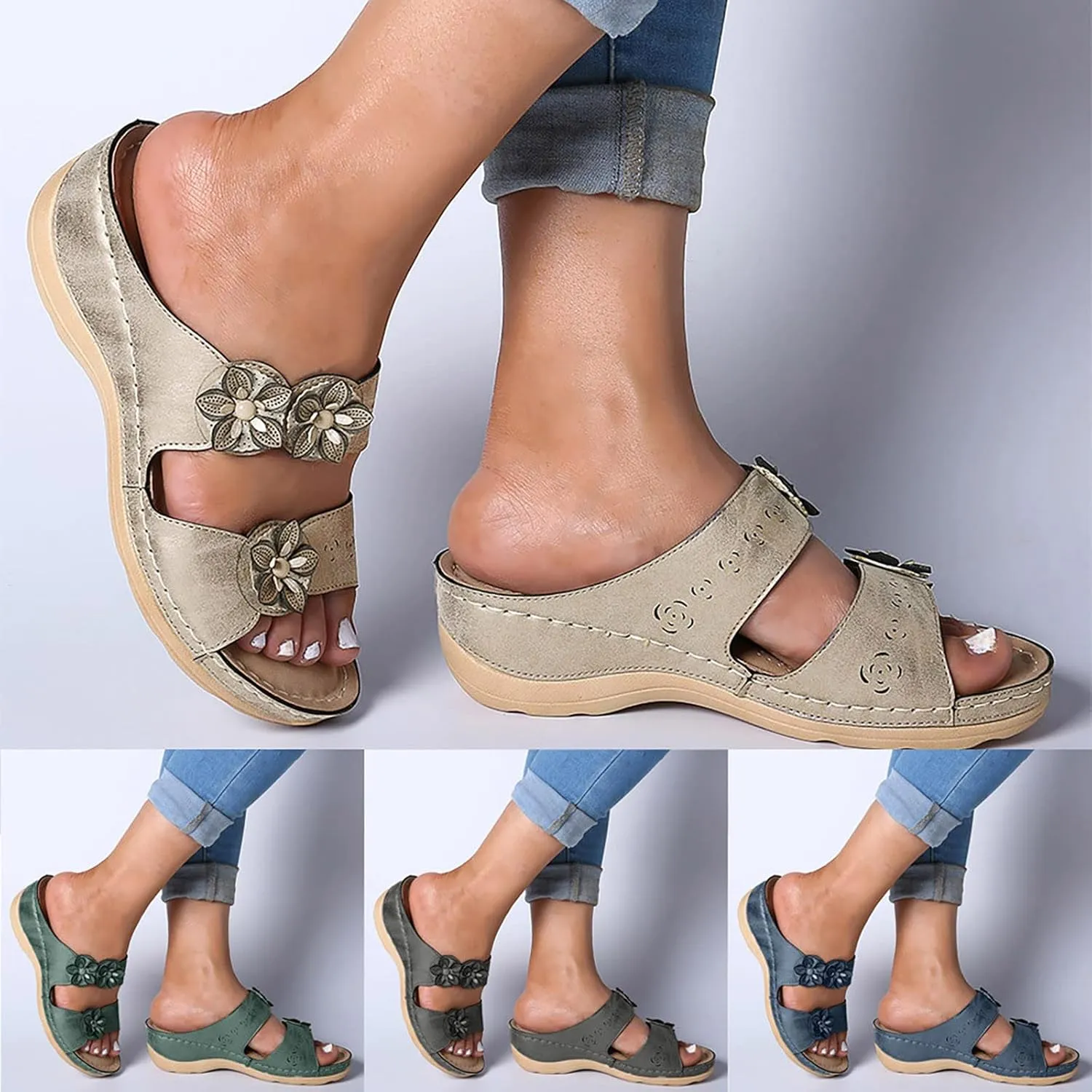 Sandals for Women 2023 Casual Comfortable Bohemia Beach Flat Sandals Floral Gladiator Shoes