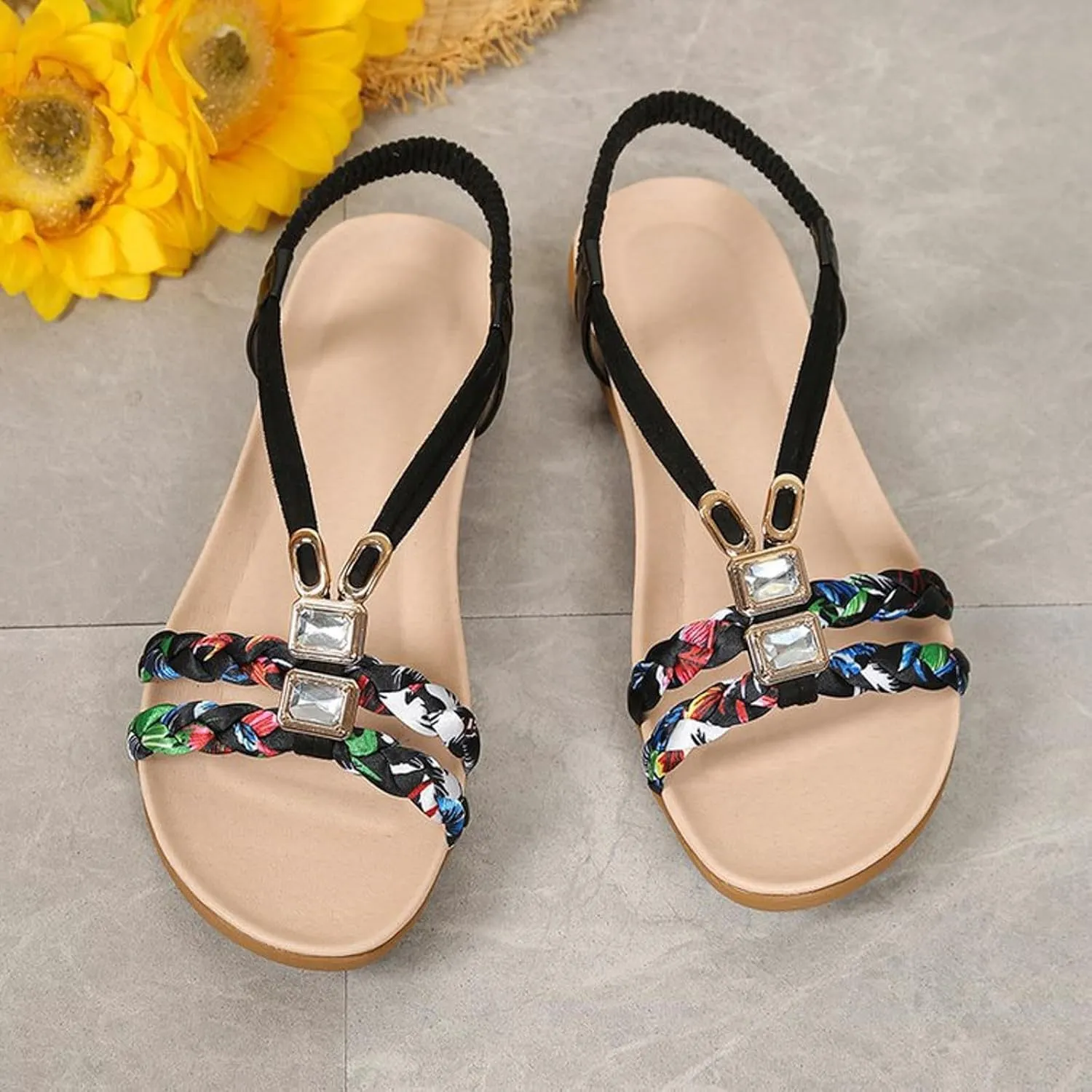 Sandals for Women 2025 Bohemian Beach Sandals Dressy Summer Flat Shoes Sparkly Bling Sandal Flip Flops 2025