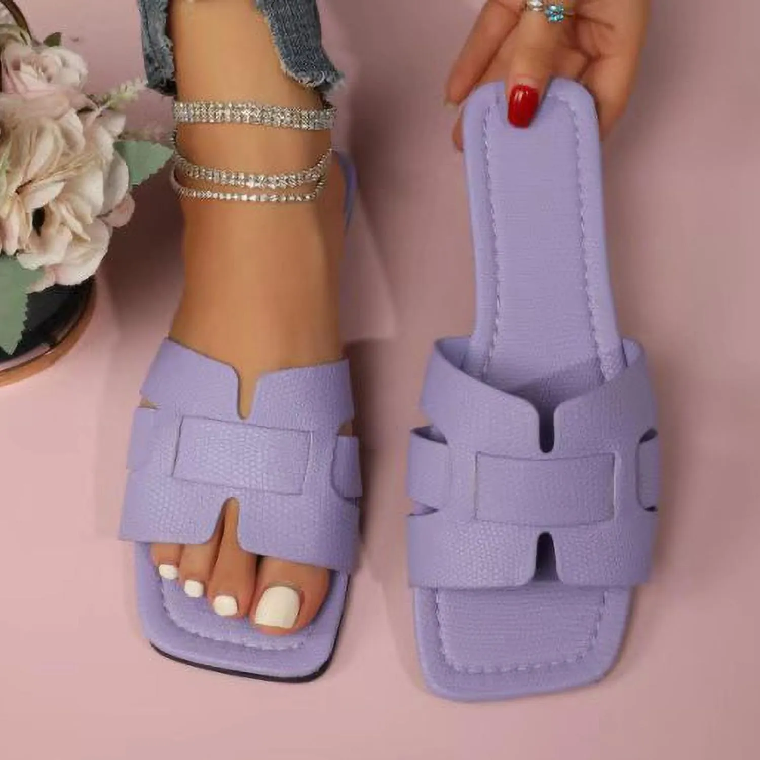 Sandals for Women 2025 Hollow Out Dressy Summer Slides Shoes Fashion Dressy Beach Vacation Shower Sandal