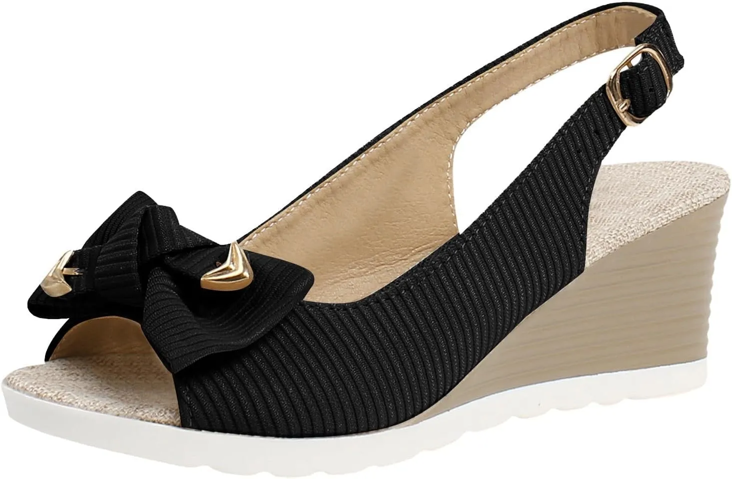 Sandals for Women 2025 Summer Solid Bow Orthopedic Sandals Buckle Wedge Heel Thick Sole Sandal with Arch Support Casual Open Toe Boho Beach Shoes Slip on Sandal 2025