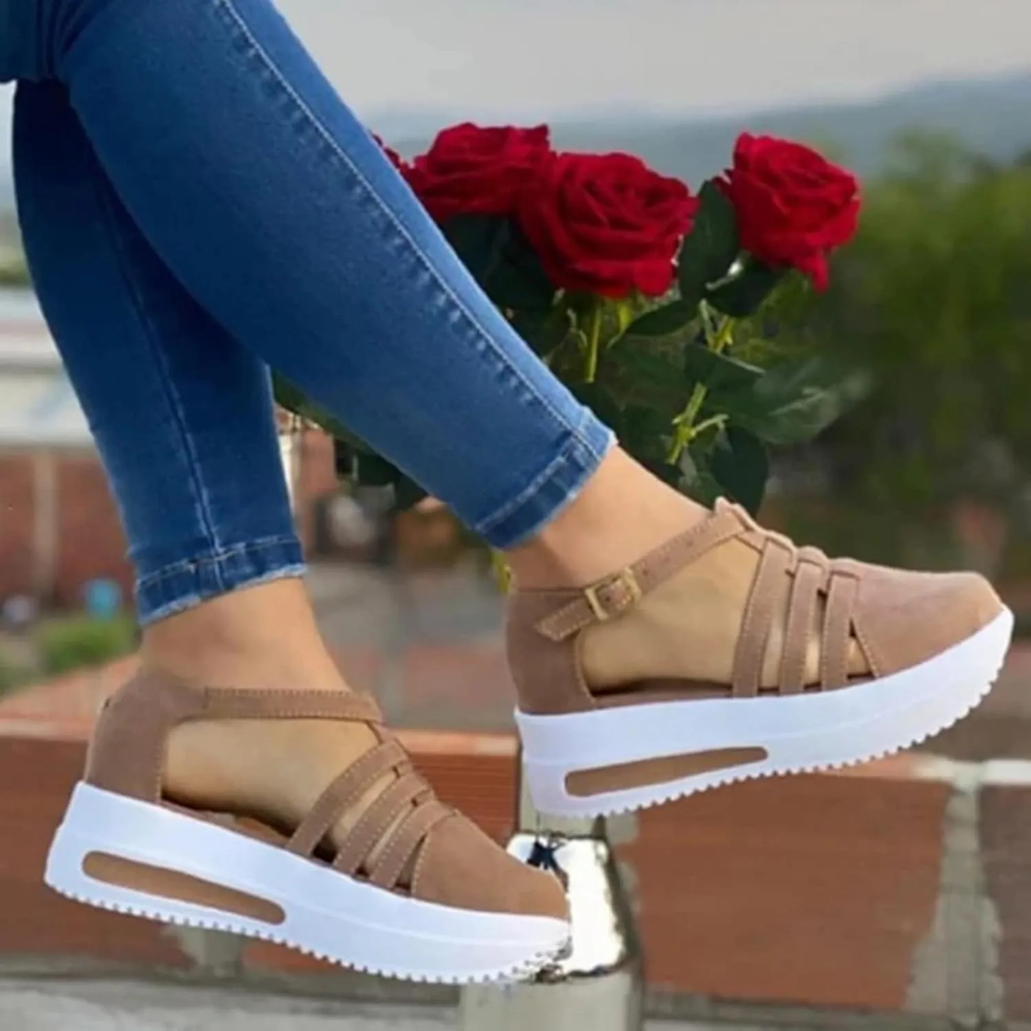 Sandals for Women Dressy, Summer Sandals for Women Strappy Platform Sandals Close Toe Wedge Shoes Comfy Sandals
