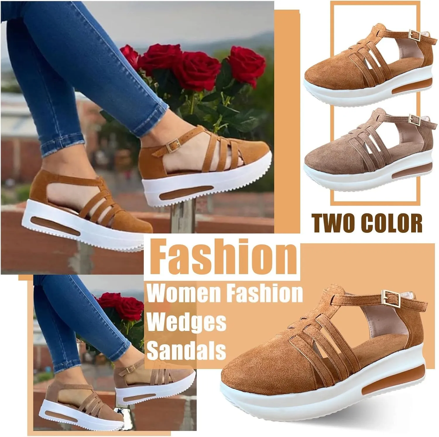 Sandals for Women Dressy, Summer Sandals for Women Strappy Platform Sandals Close Toe Wedge Shoes Comfy Sandals