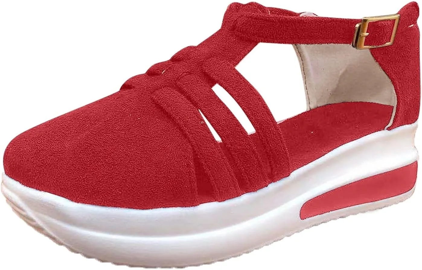 Sandals for Women Dressy, Summer Sandals for Women Strappy Platform Sandals Close Toe Wedge Shoes Comfy Sandals