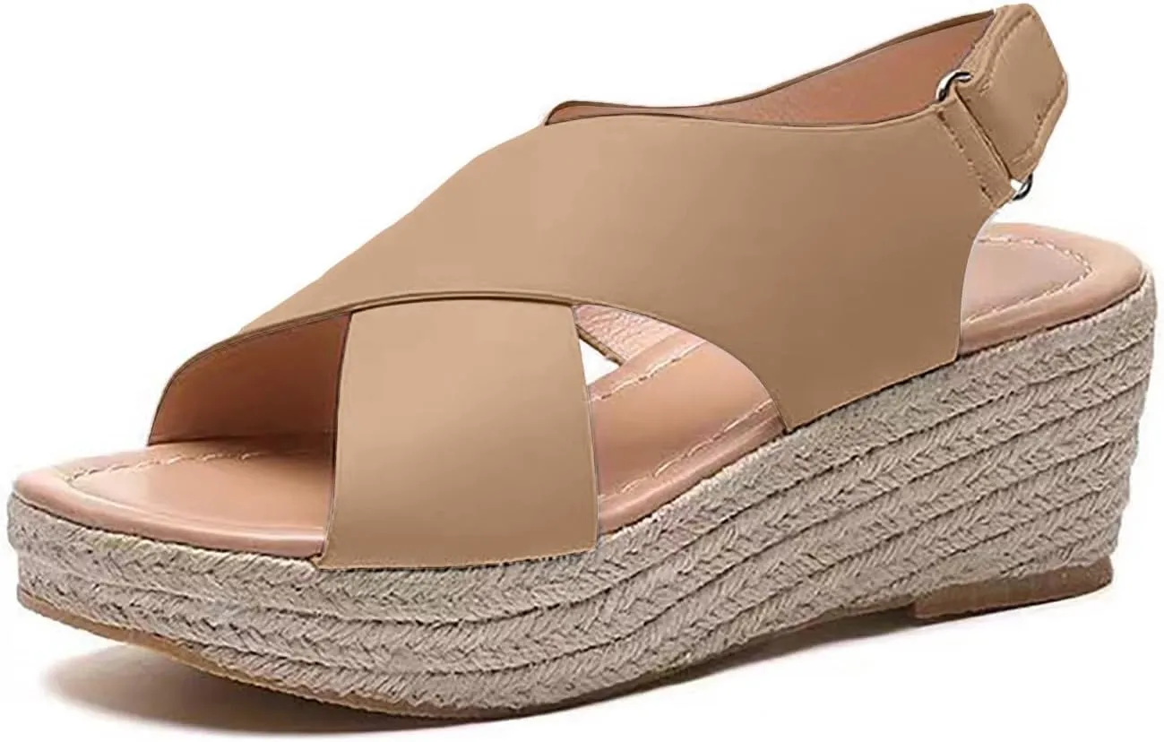Sandals for Women Dressy, Summer Sandals for Women Strappy Platform Sandals Close Toe Wedge Shoes Comfy Sandals