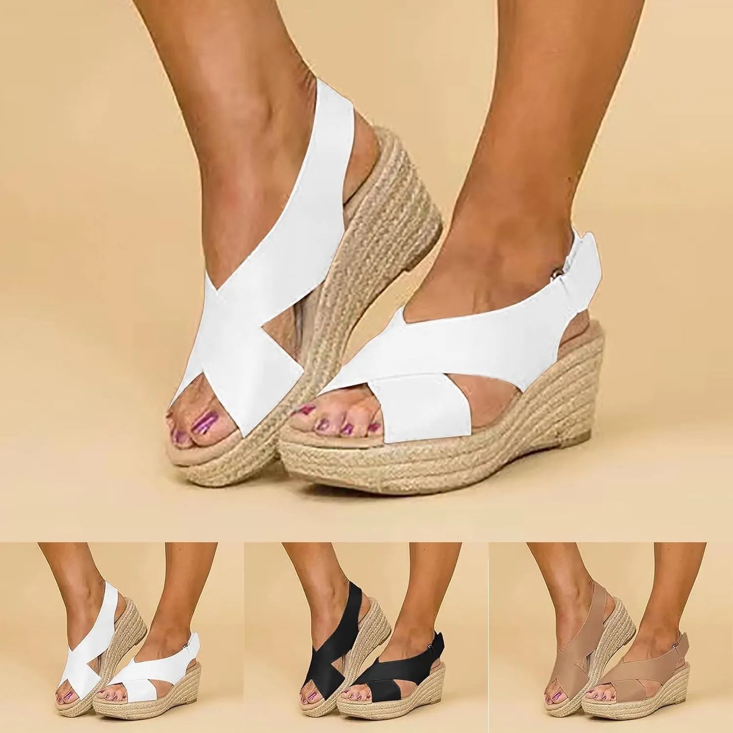 Sandals for Women Dressy, Summer Sandals for Women Strappy Platform Sandals Close Toe Wedge Shoes Comfy Sandals