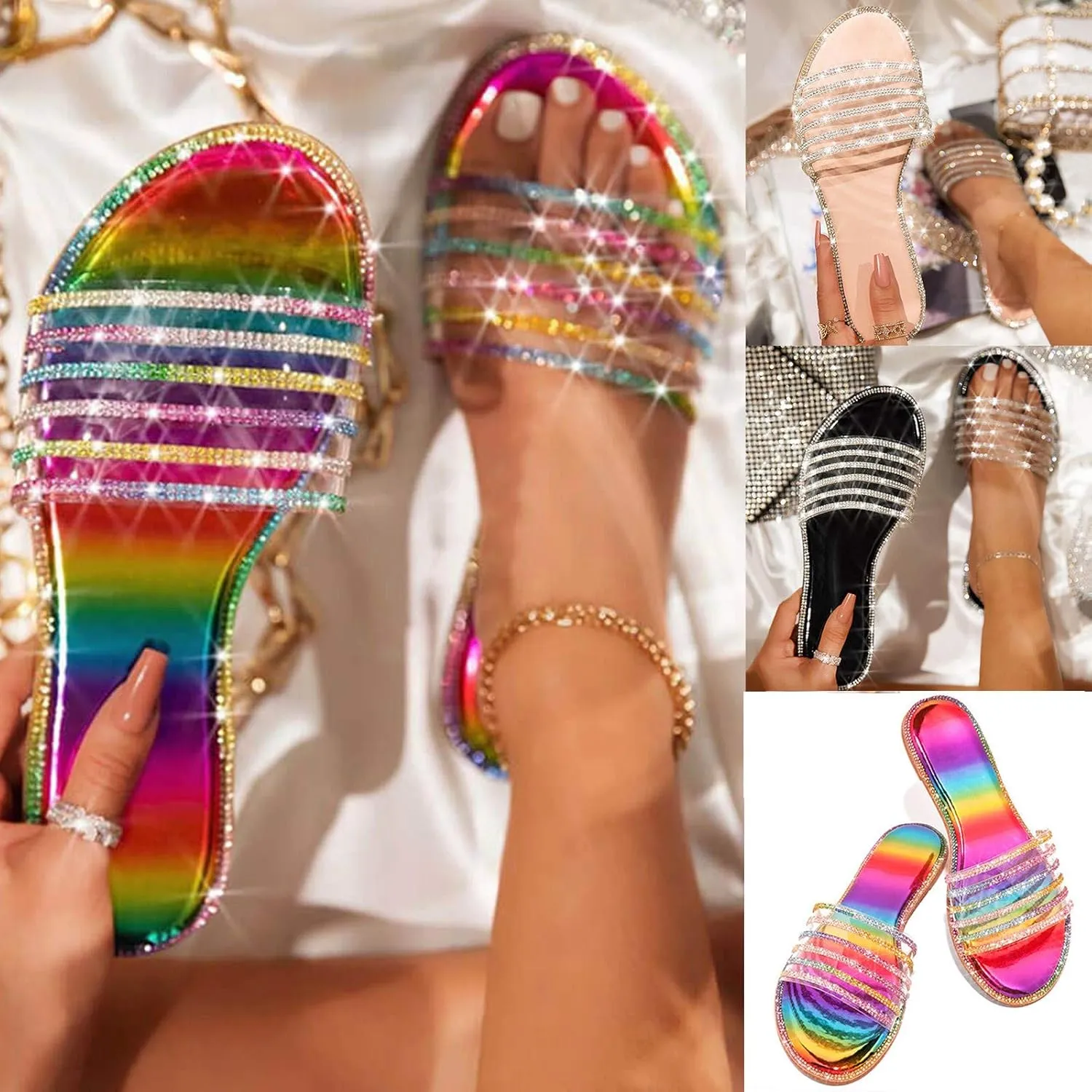 Sandals for Women Flat,Comfy Sandals Ladies Fashion Leopard/Zebra/Snake Pattern Flat Heel Slip On Sandals with Zipper