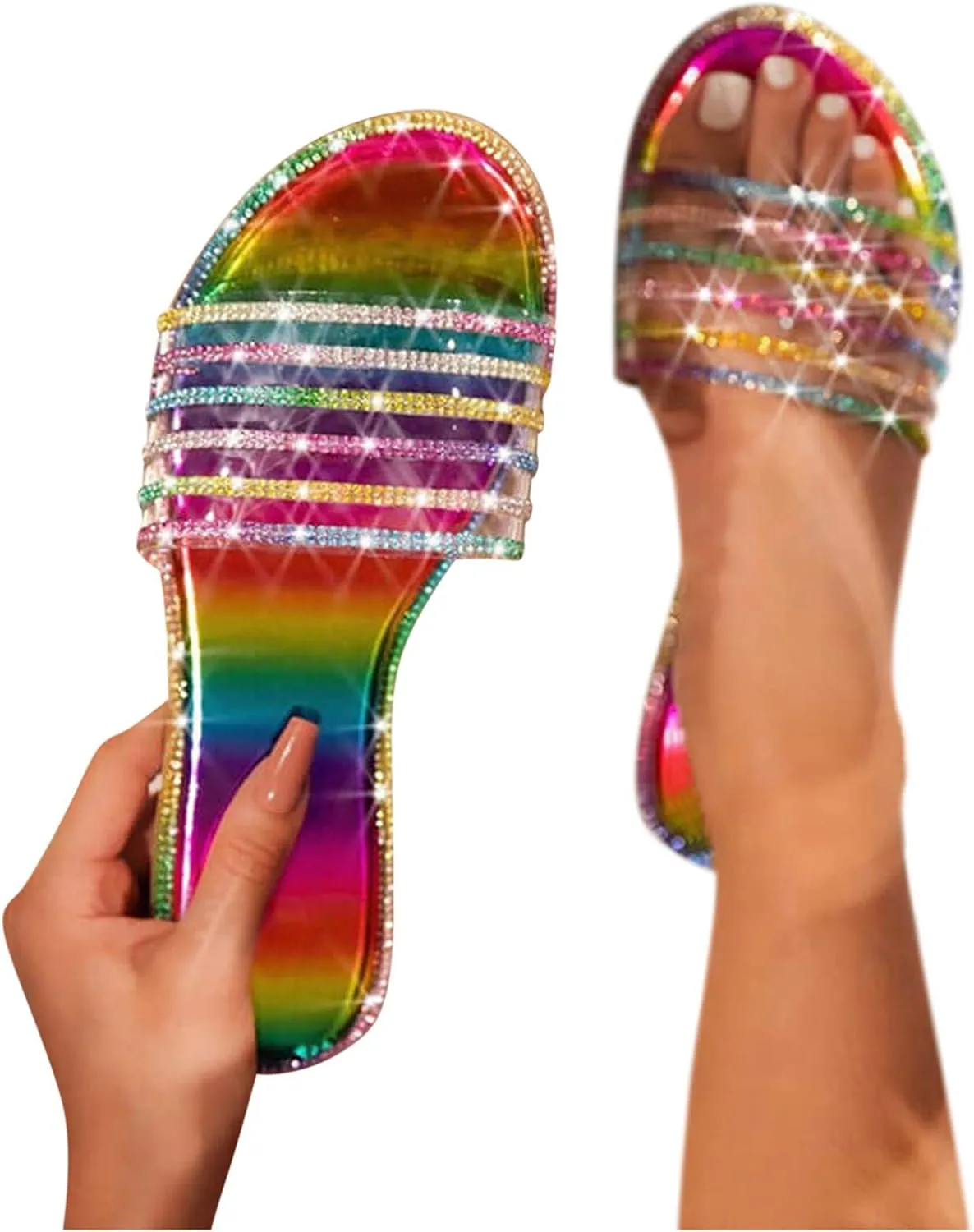 Sandals for Women Flat,Flat Sandals Floral Flip Flops Comfy Sandal Shoes for Summer Beach Oceanside Holiday Outdoor
