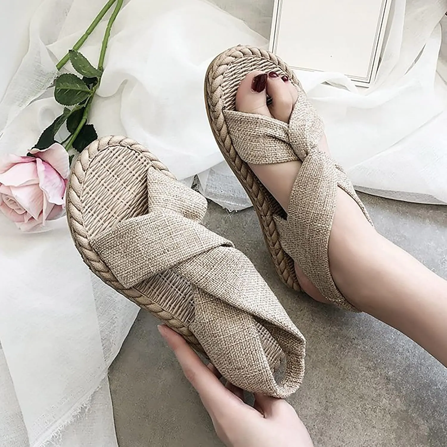 Sandals for Women Open Toe Wedge Sandals for Women Womens Wide Sandals Women's Ankle Strap Low Wedge Sandals
