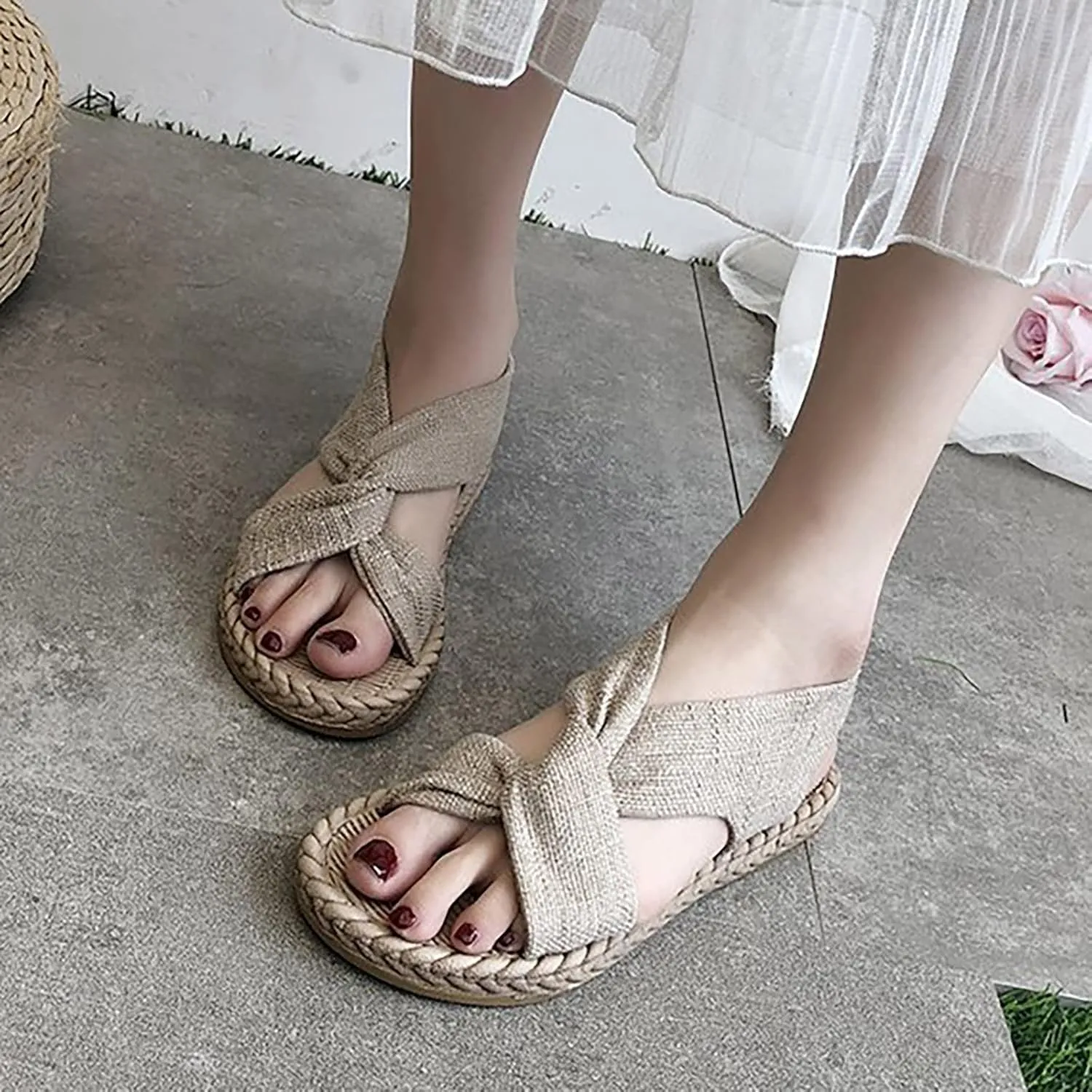 Sandals for Women Open Toe Wedge Sandals for Women Womens Wide Sandals Women's Ankle Strap Low Wedge Sandals