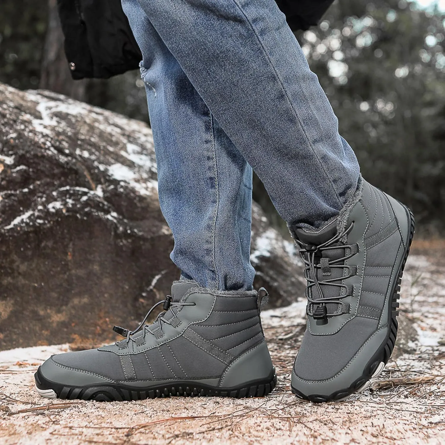 SECHRITE Barefoot Hiking Boots for Women Men Waterproof Winter Barefoot Shoes Warm Snow Boots Zero Drop Wide Toe Box Non-Slip Hike Walking Shoes
