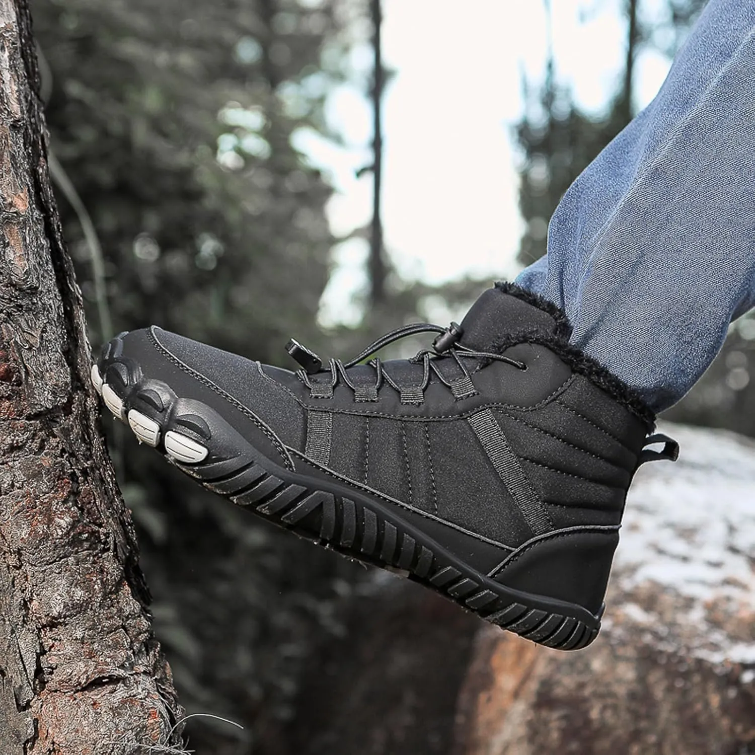 SECHRITE Barefoot Hiking Boots for Women Men Waterproof Winter Barefoot Shoes Warm Snow Boots Zero Drop Wide Toe Box Non-Slip Hike Walking Shoes