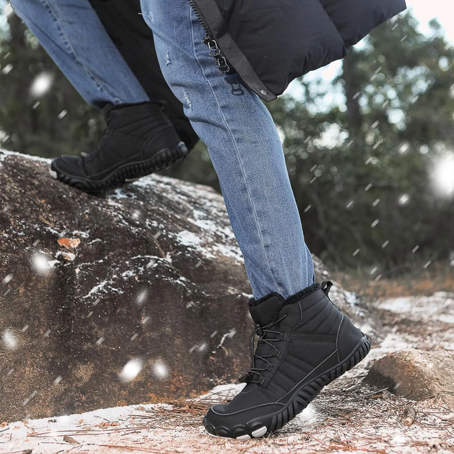 SECHRITE Barefoot Hiking Boots for Women Men Waterproof Winter Barefoot Shoes Warm Snow Boots Zero Drop Wide Toe Box Non-Slip Hike Walking Shoes