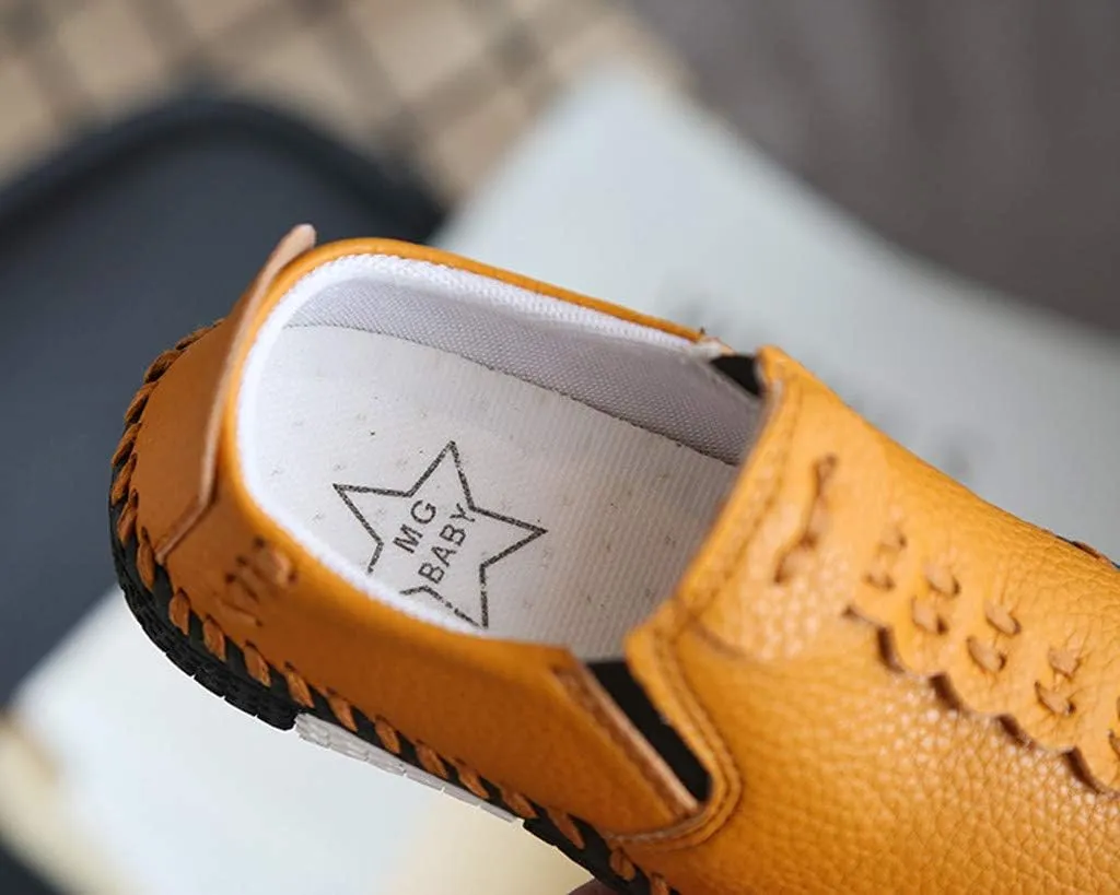 sfdgfhyf Fashion Sneakers Children Girls Boys Soft Leather Shoes Casual Flats for Kids Slip On Loafers Dress Shoes (Brown-06#wer, 9.5-10Years)