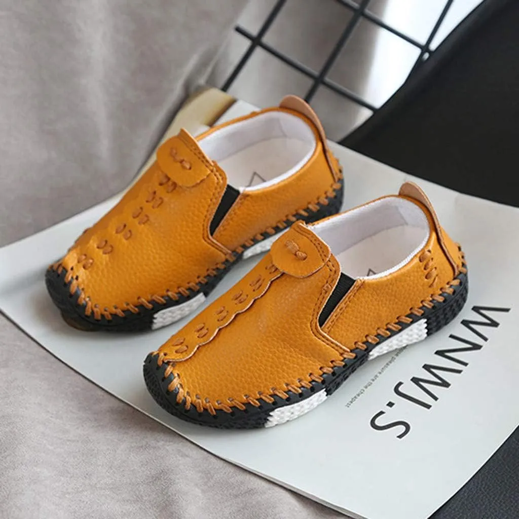 sfdgfhyf Fashion Sneakers Children Girls Boys Soft Leather Shoes Casual Flats for Kids Slip On Loafers Dress Shoes (Brown-06#wer, 9.5-10Years)