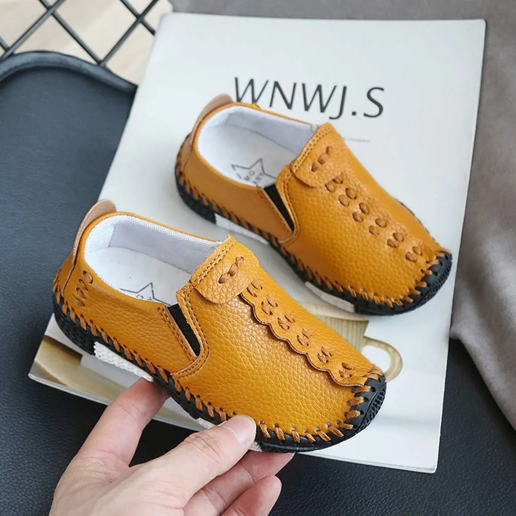 sfdgfhyf Fashion Sneakers Children Girls Boys Soft Leather Shoes Casual Flats for Kids Slip On Loafers Dress Shoes (Brown-06#wer, 9.5-10Years)