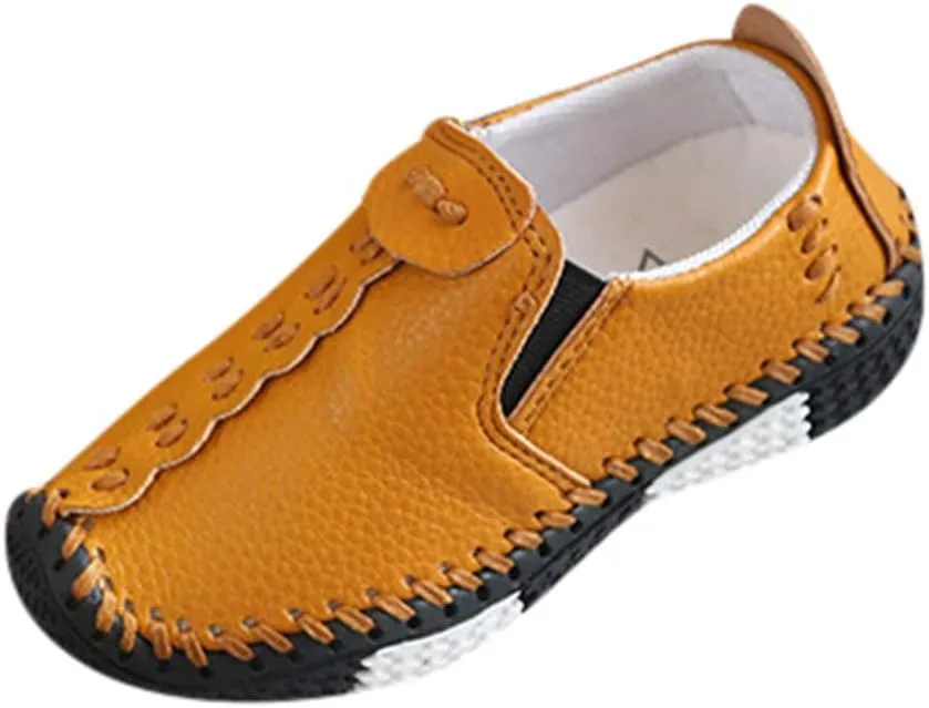 sfdgfhyf Fashion Sneakers Children Girls Boys Soft Leather Shoes Casual Flats for Kids Slip On Loafers Dress Shoes (Brown-06#wer, 9.5-10Years)