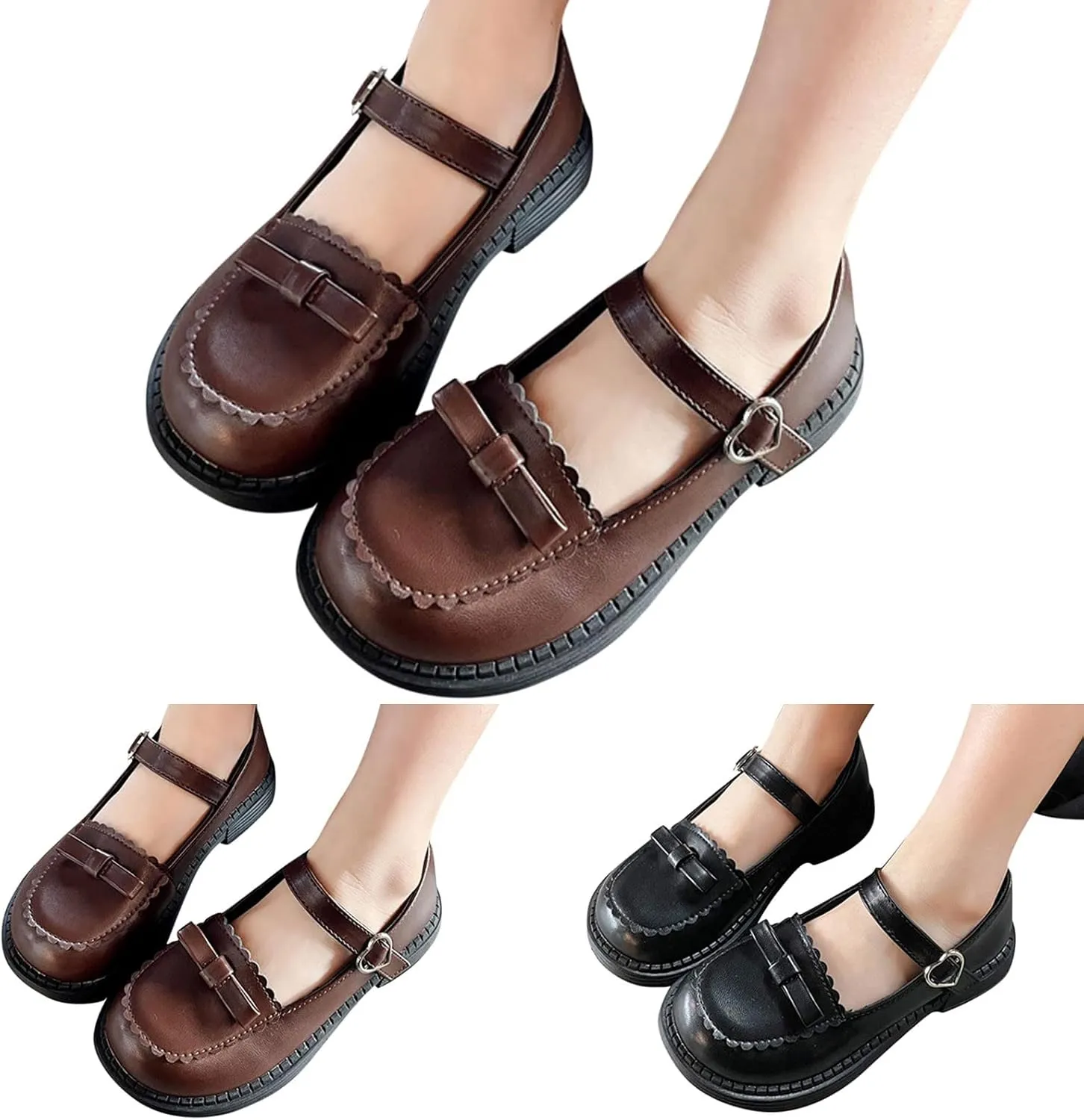 sfdgfhyf Kids Flat Sole Shoes Fashion Spring and Summer Children Casual Girls Flat Sole Thick Sole Solid (Brown, 1.5 Big Kids)