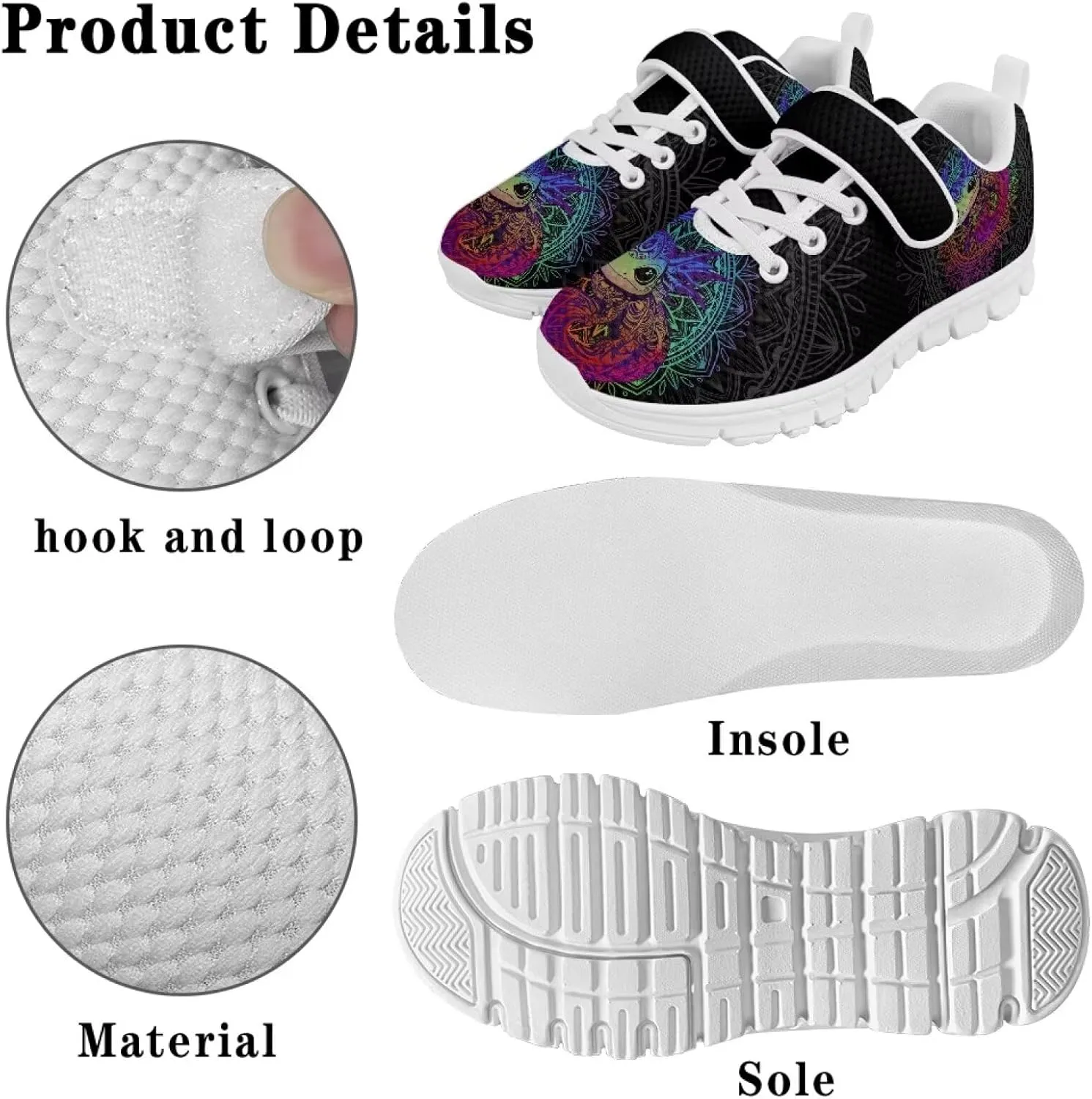 Shoes for Little Boys Breathable Road Running Shoes Hook and Loop Fasteners Outdoor Walking Shoes