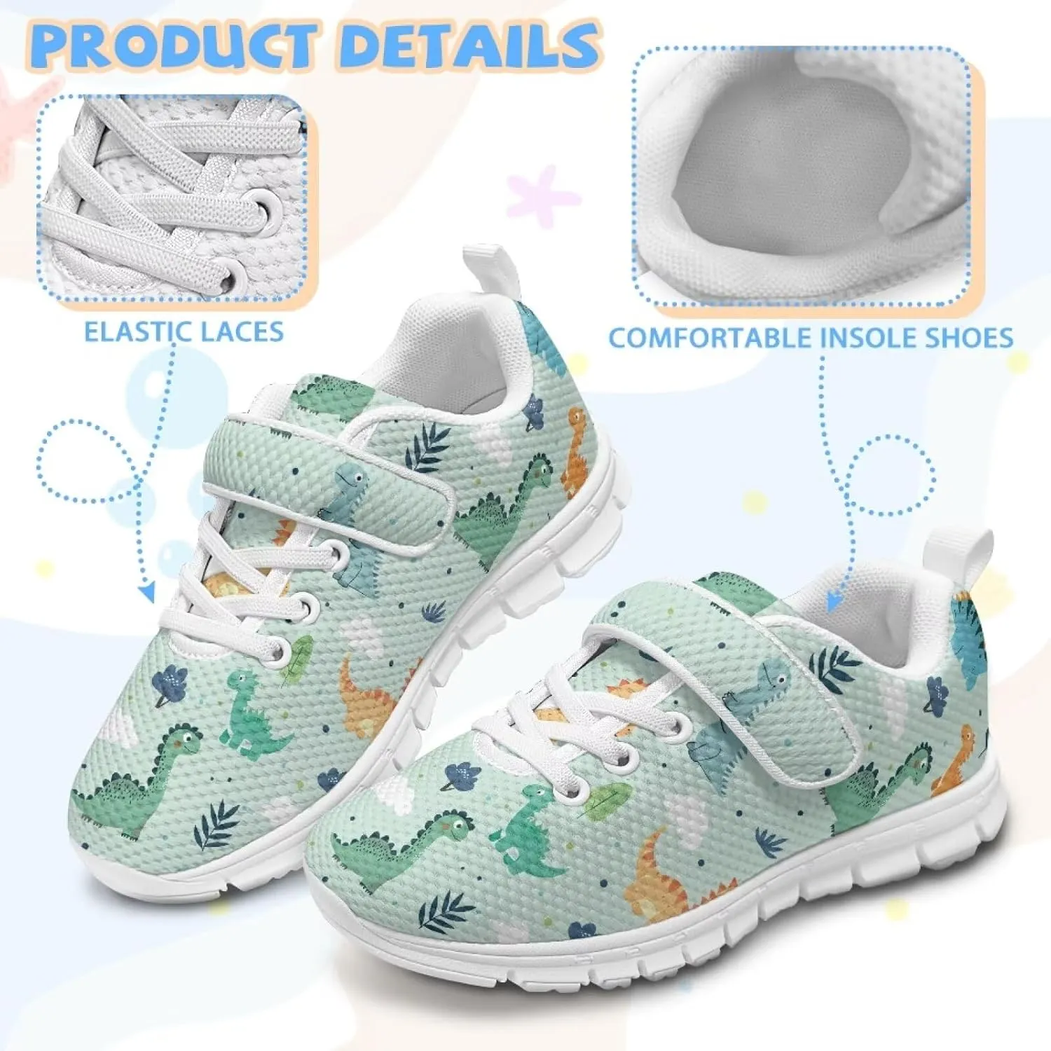 Shoes for Little Boys Breathable Road Running Shoes Hook and Loop Fasteners Outdoor Walking Shoes