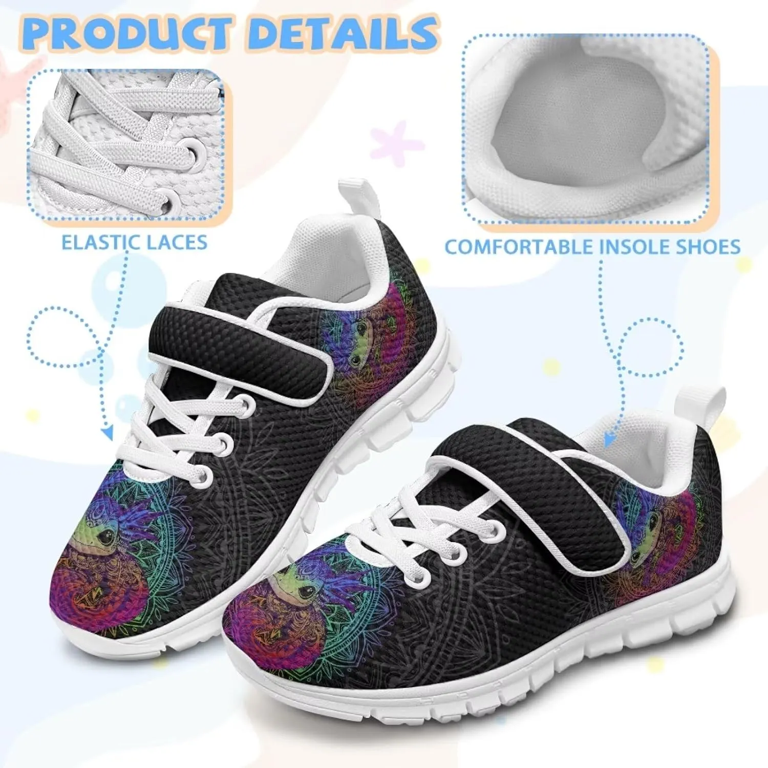Shoes for Little Boys Breathable Road Running Shoes Hook and Loop Fasteners Outdoor Walking Shoes