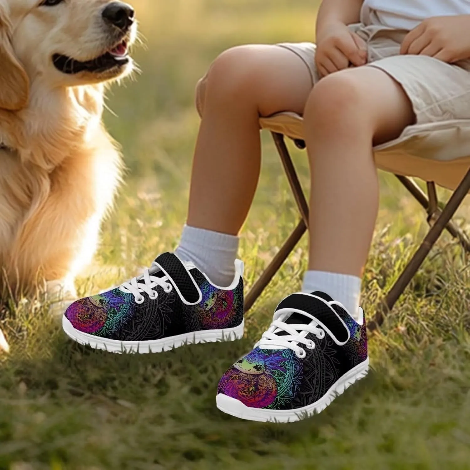Shoes for Little Boys Breathable Road Running Shoes Hook and Loop Fasteners Outdoor Walking Shoes
